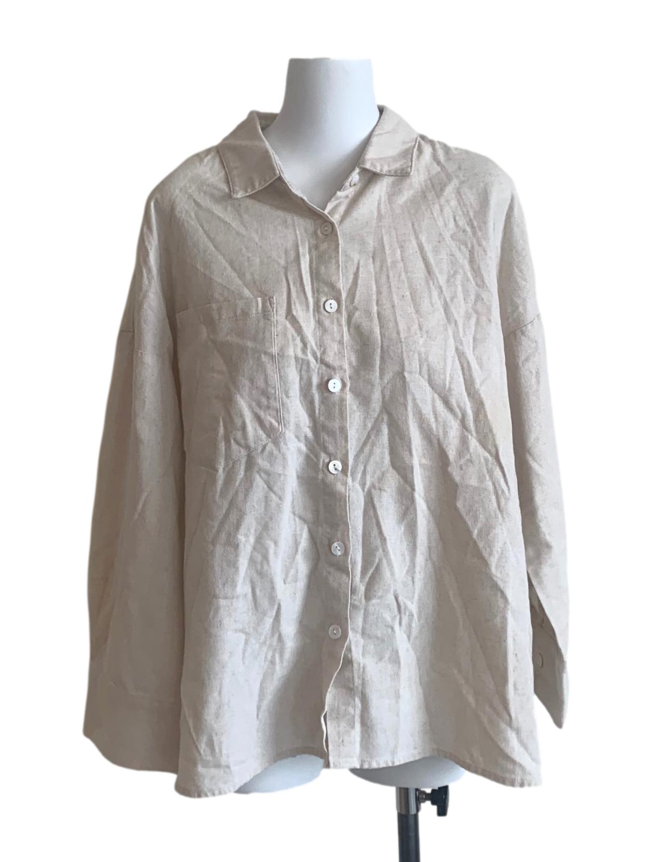 Linen Beige Collared Shirt