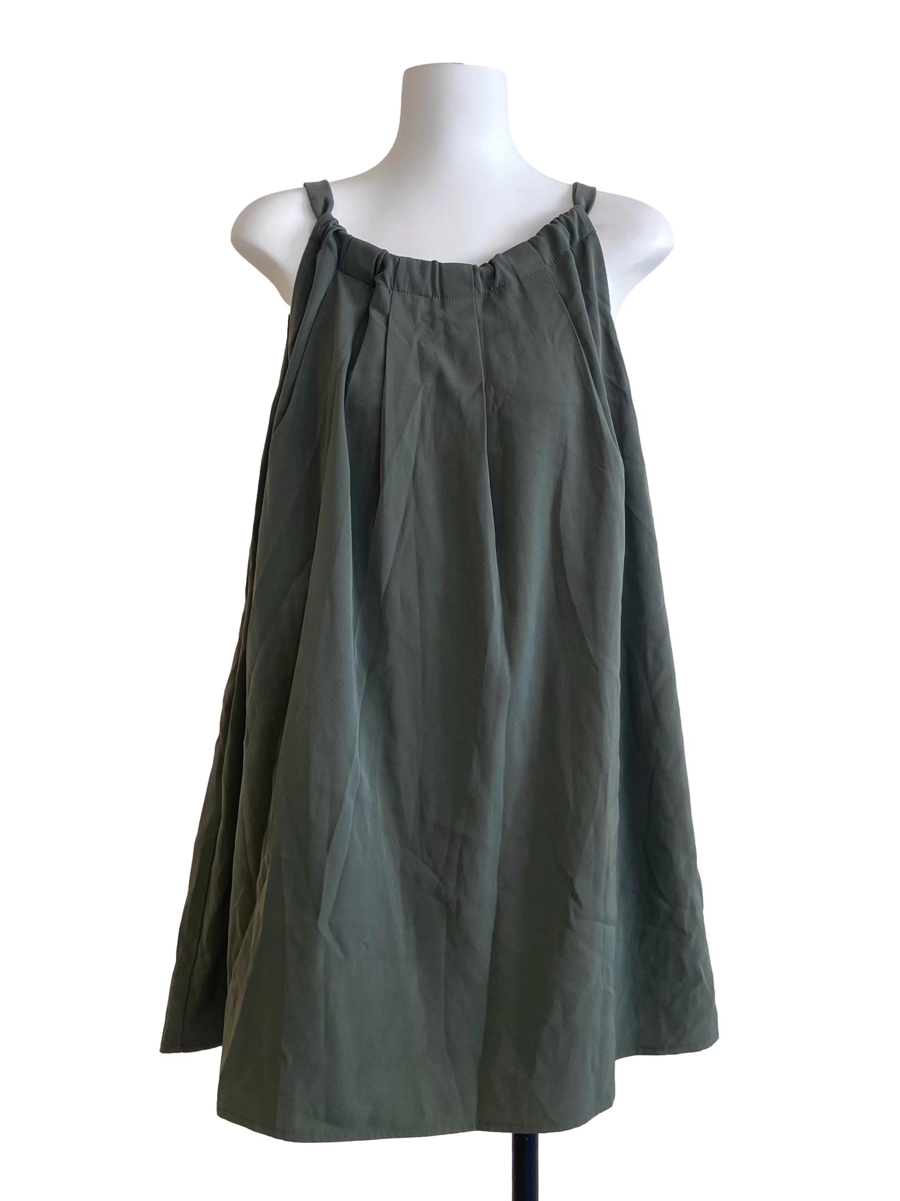 Sage Green Twill Slip Mini Dress