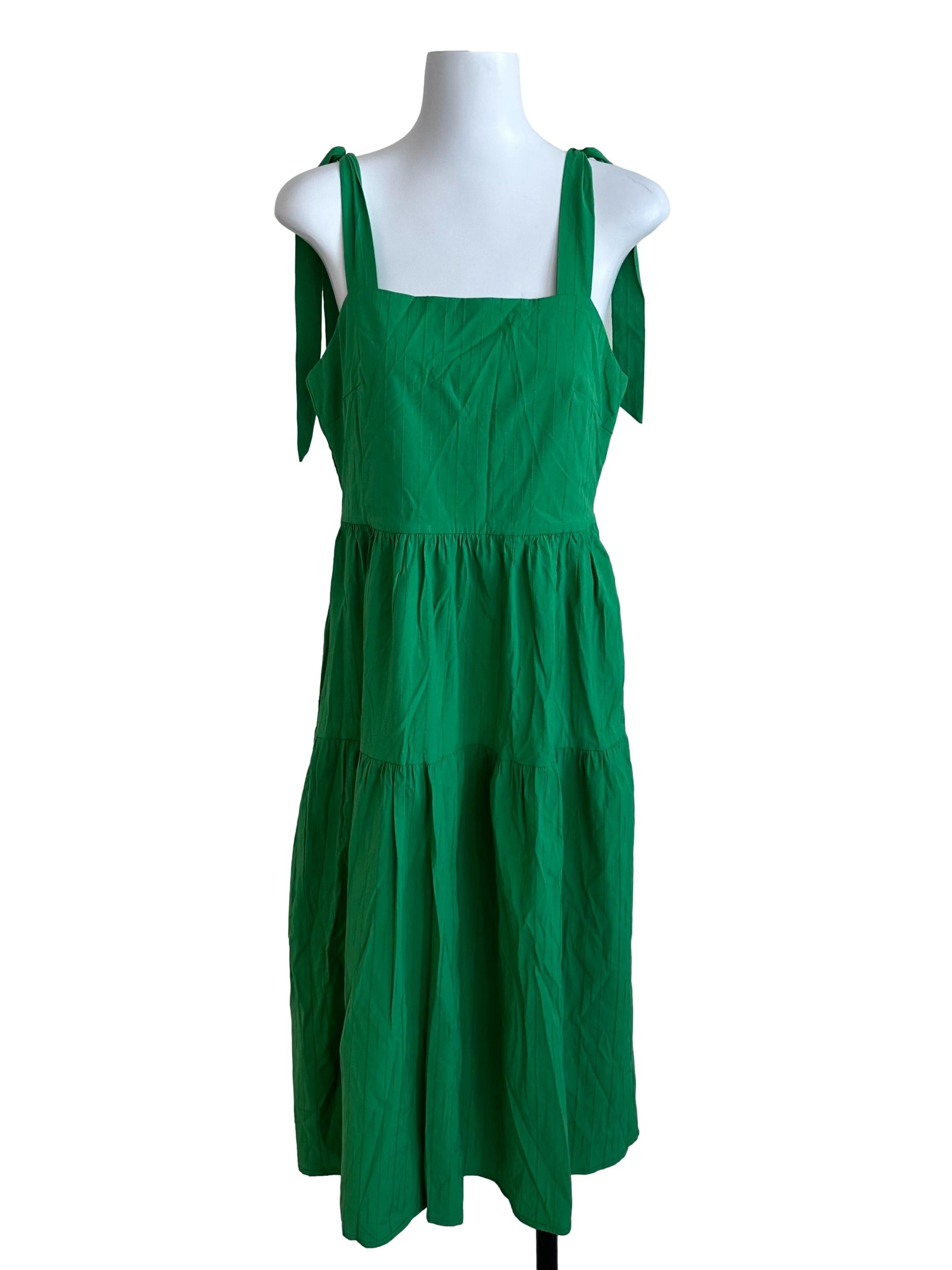 Fern Green Textured Square Neck Tiered Dress