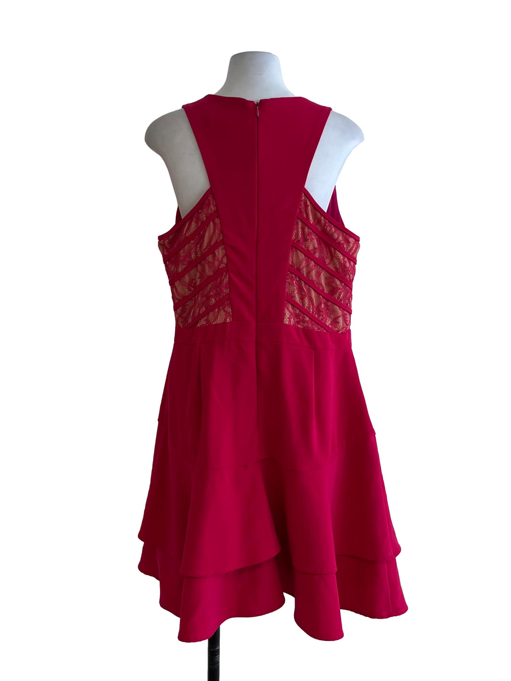 Fuschia Pink Jewel Neckline A-Line Dress