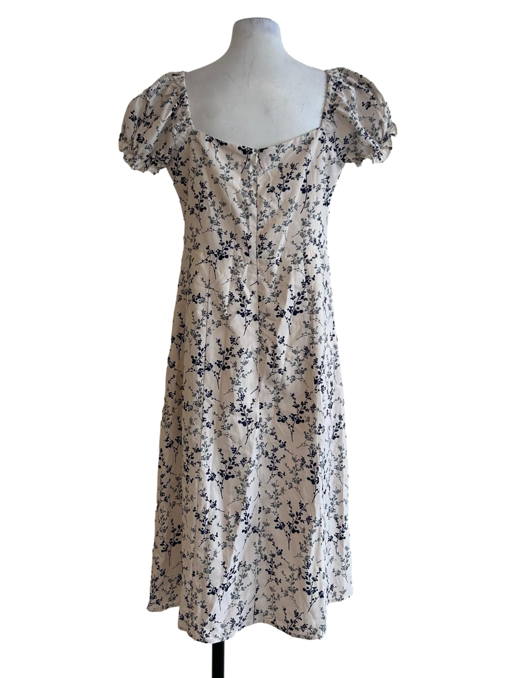 White Floral Printed Square Neck Dress
