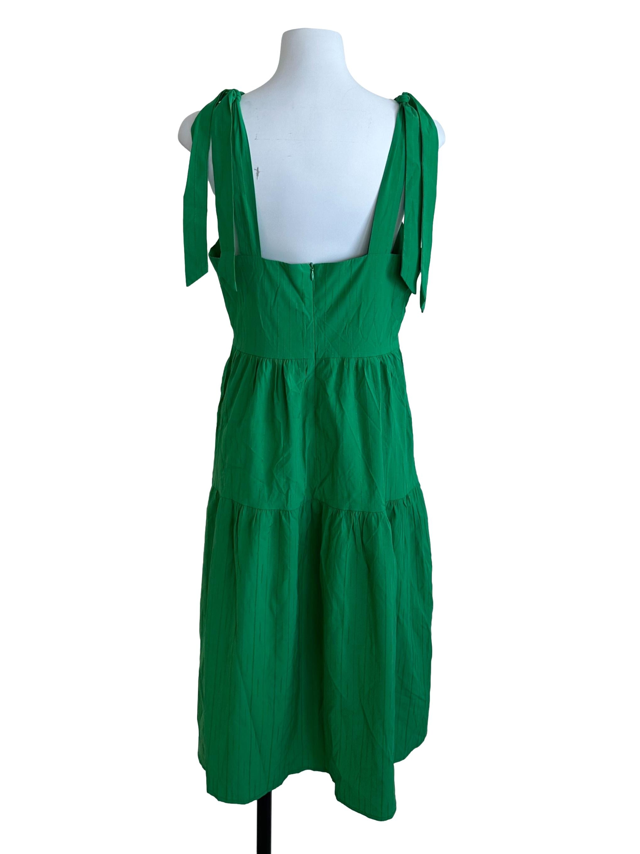 Fern Green Textured Square Neck Tiered Dress
