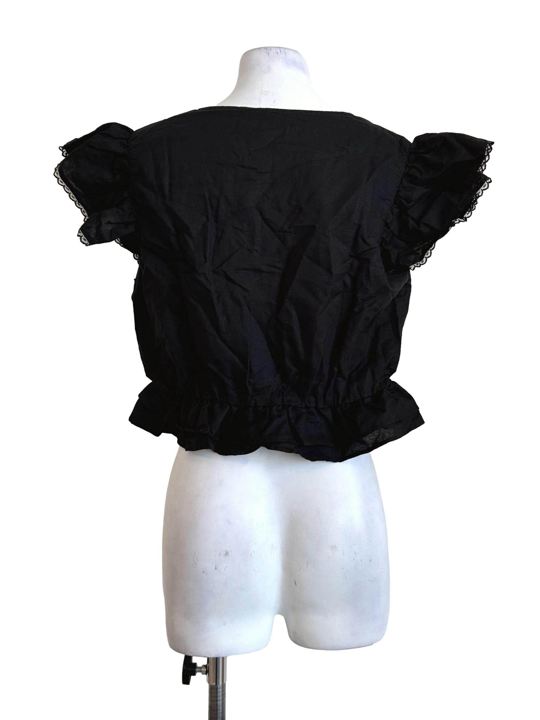 Coal Black Ruffles Lace Top
