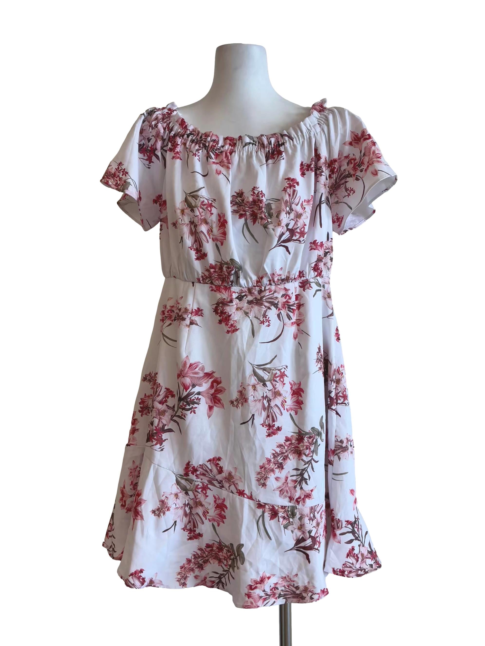 Pink Salt Off Shoulder Floral A-Line Dress