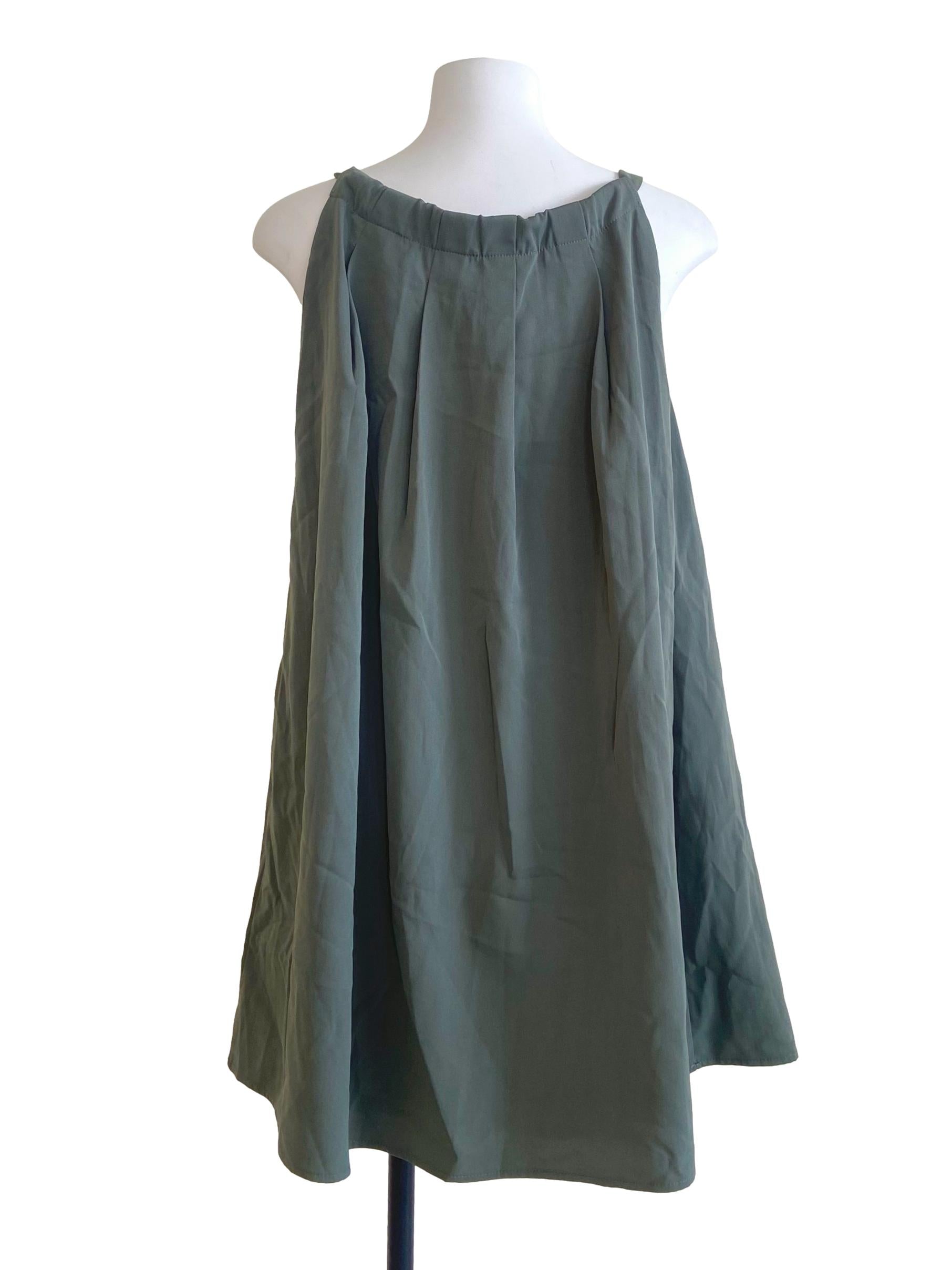 Sage Green Twill Slip Mini Dress