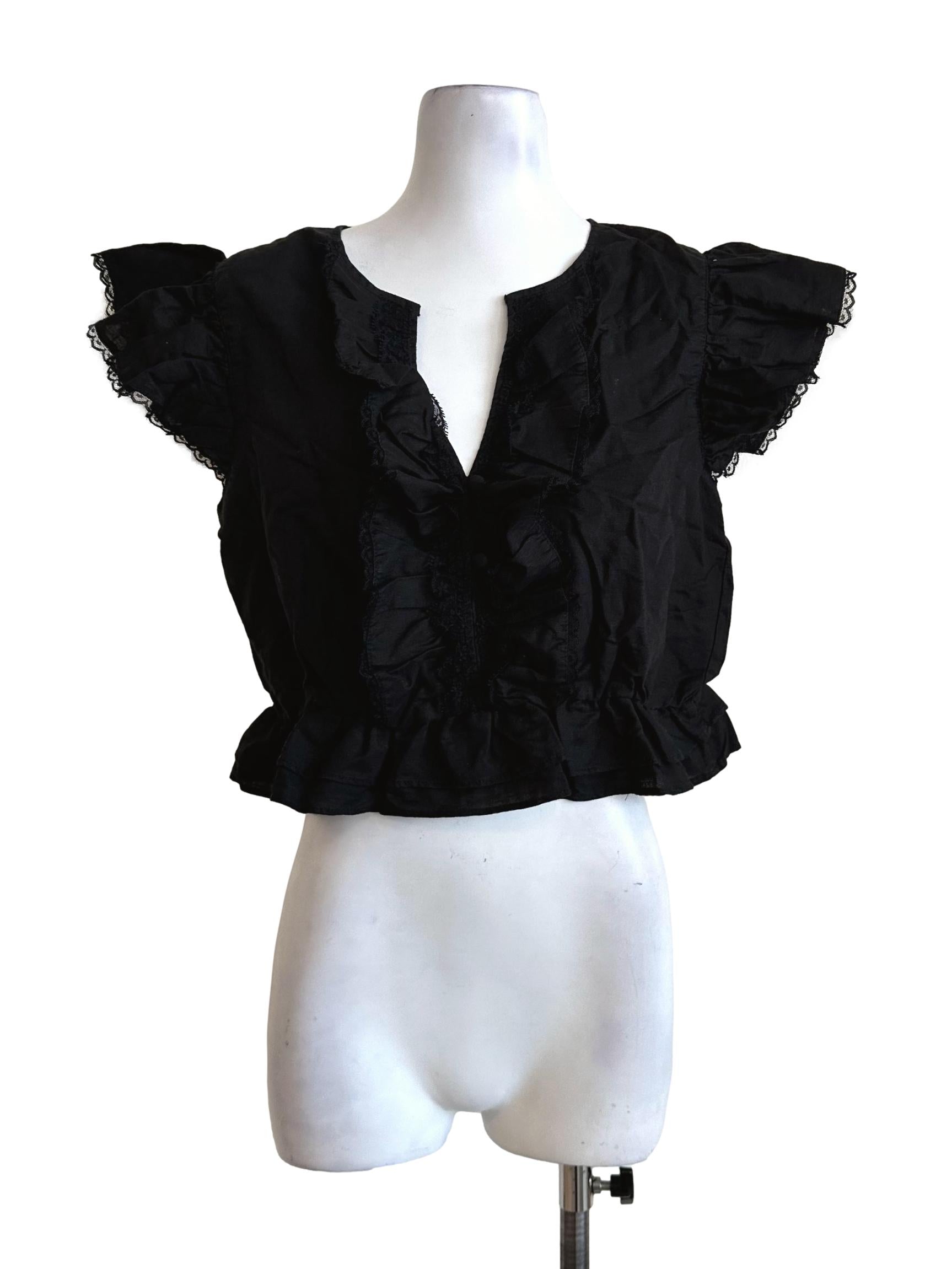 Coal Black Ruffles Lace Top