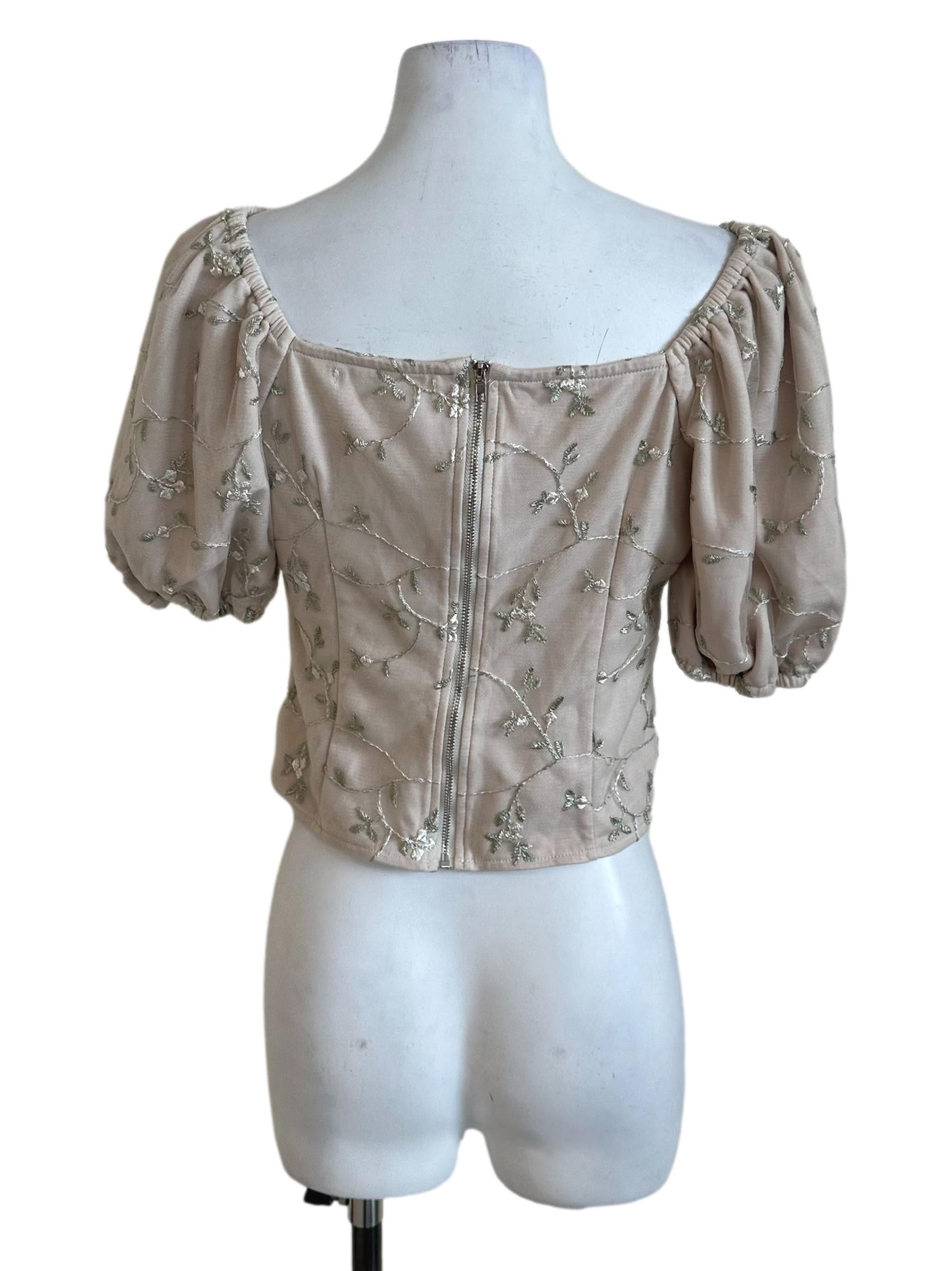 Sand Beige Lace Puff Sleeve Top