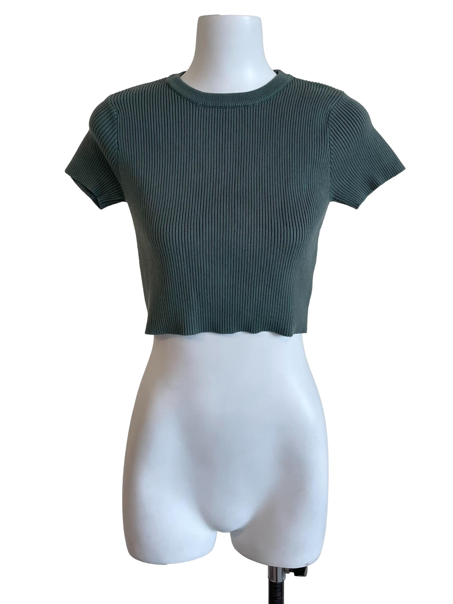 Sage Ribbed Knit Crop Top