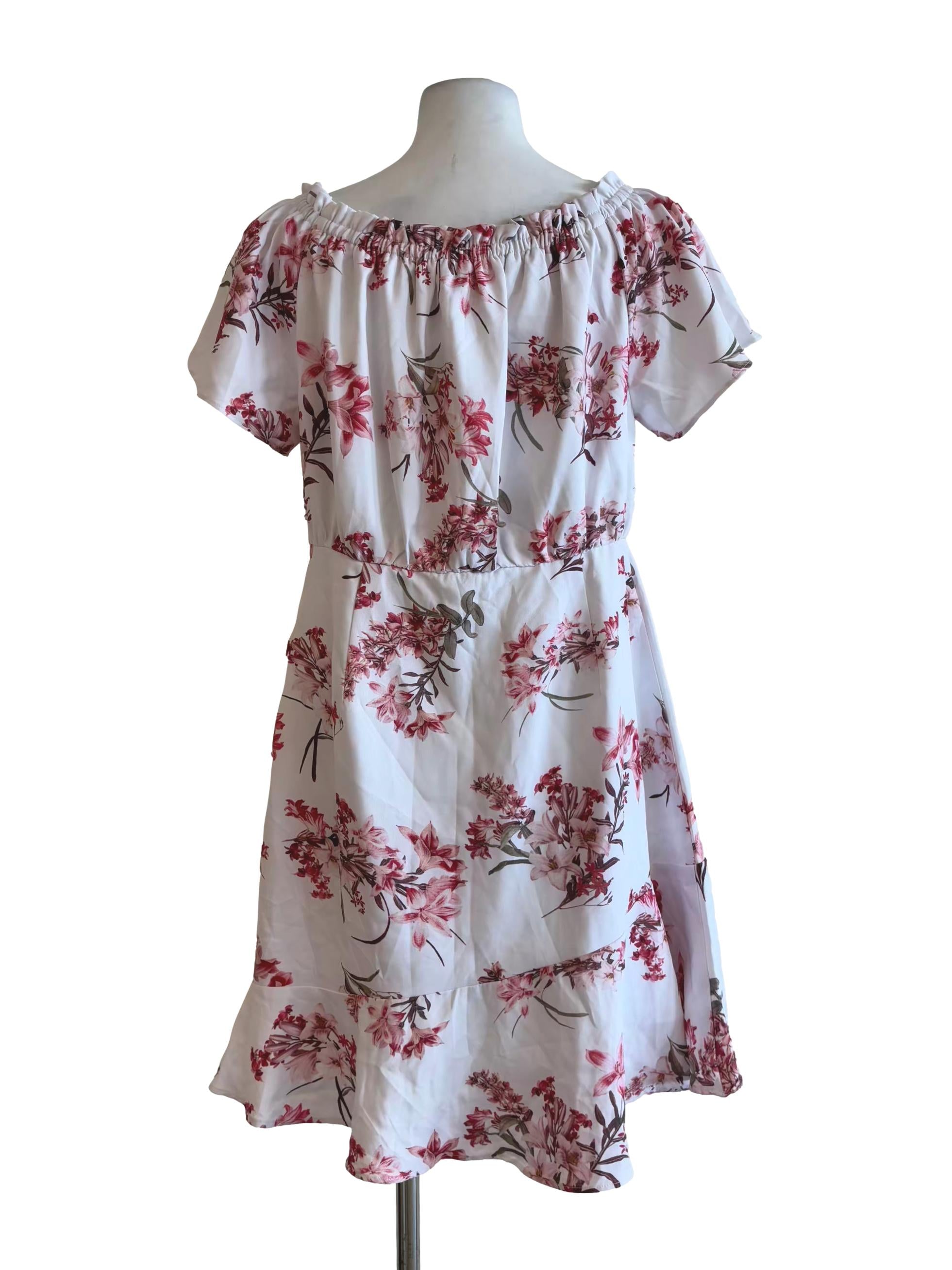 Pink Salt Off Shoulder Floral A-Line Dress