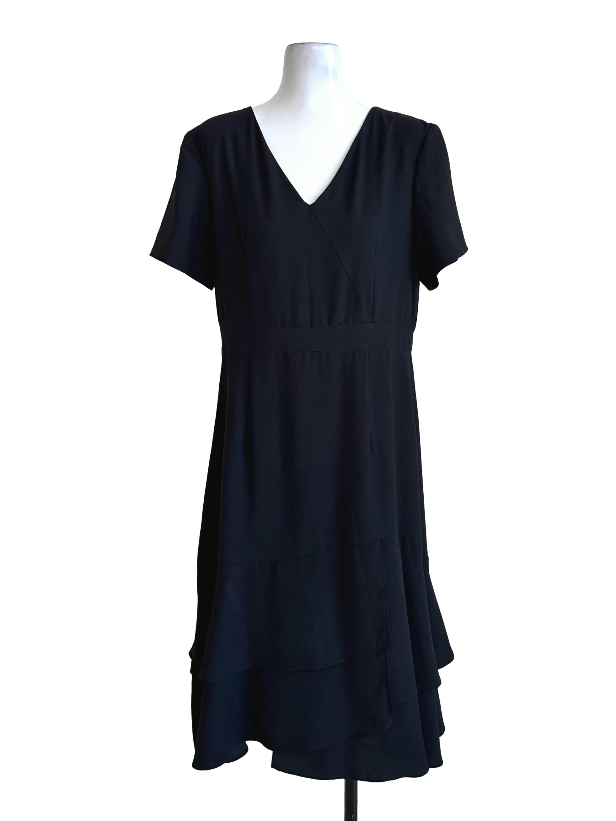 Ink Black V Neckline Midi Dress
