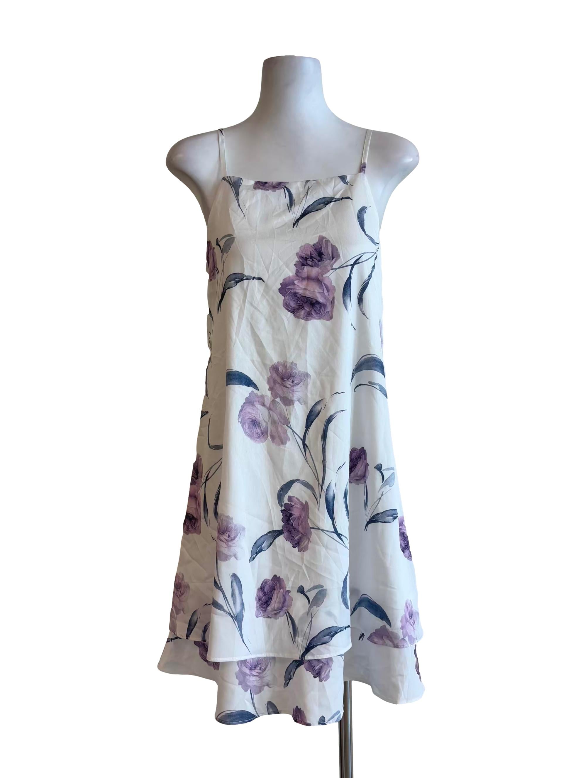 Ivory White Layered Flower Print Dress