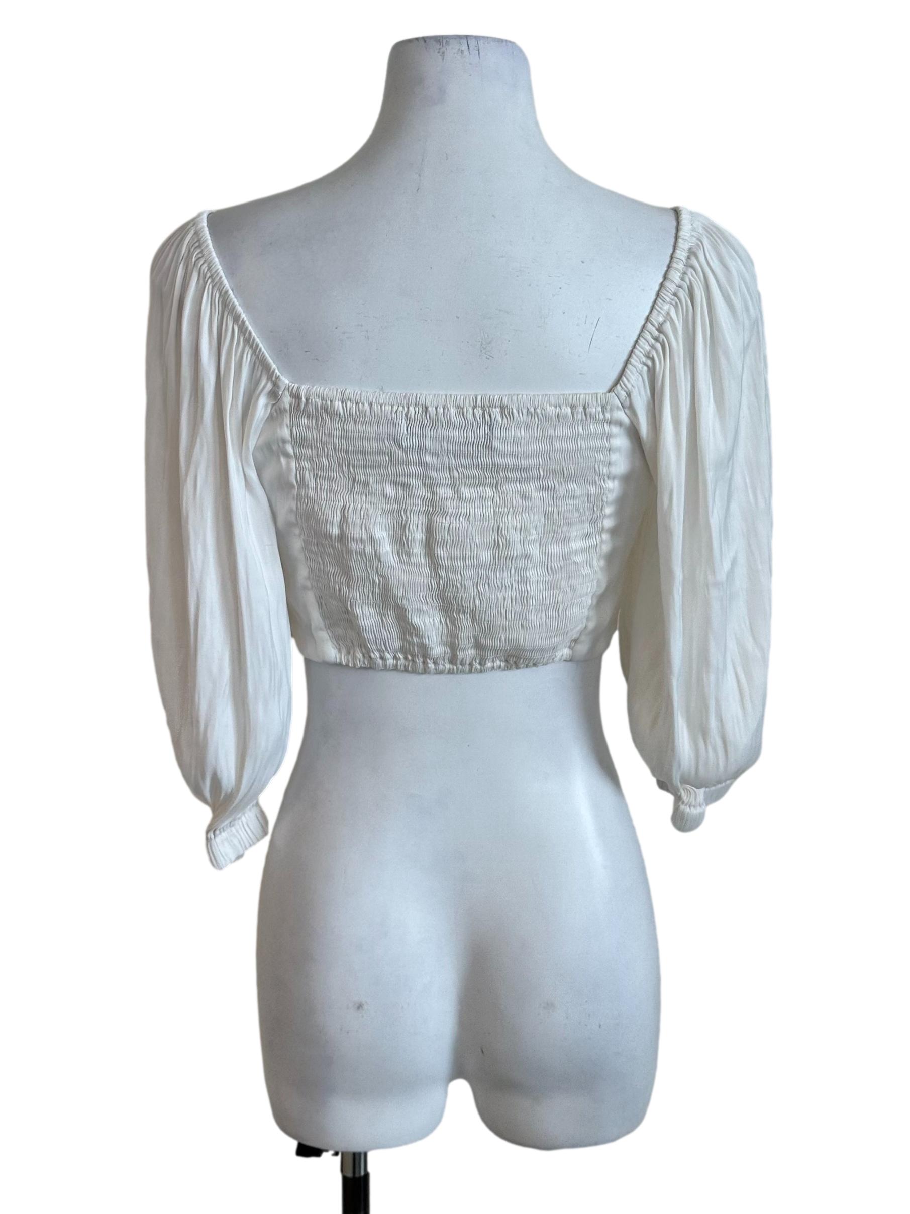 Pearl White Pleated Lace Satin Top