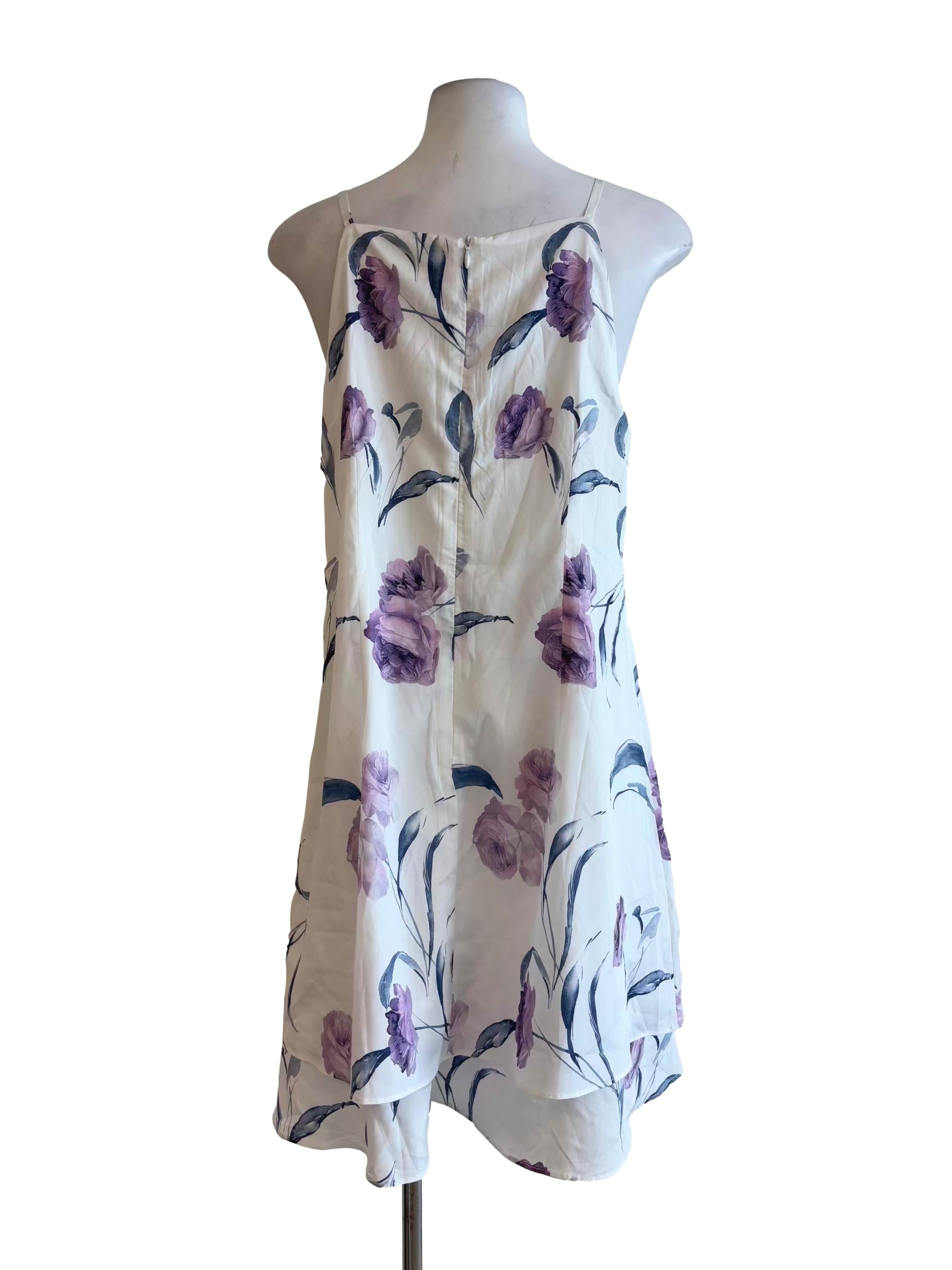 Ivory White Layered Flower Print Dress