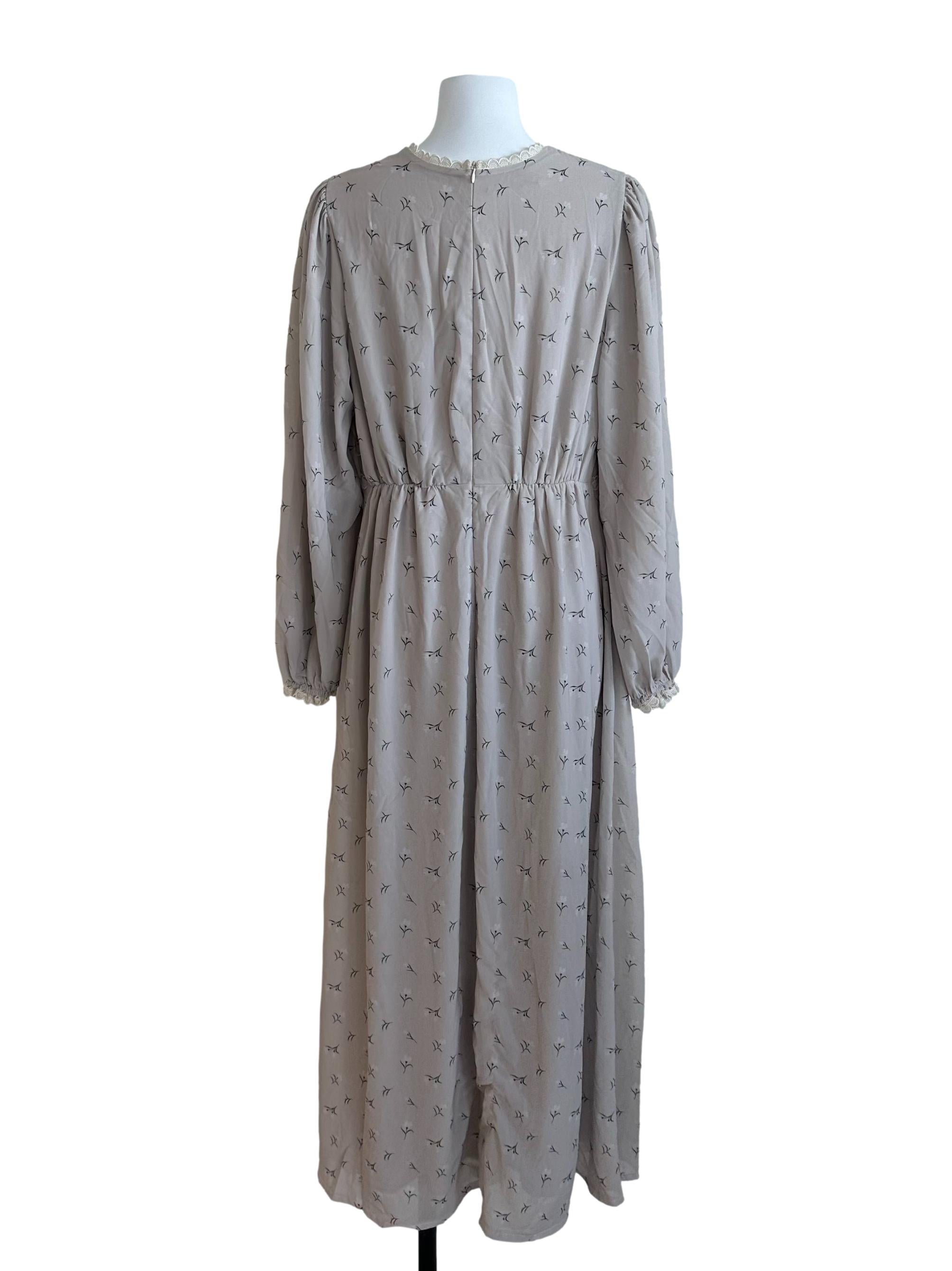 Hazel Beige Pattern Lace V Neck Dress