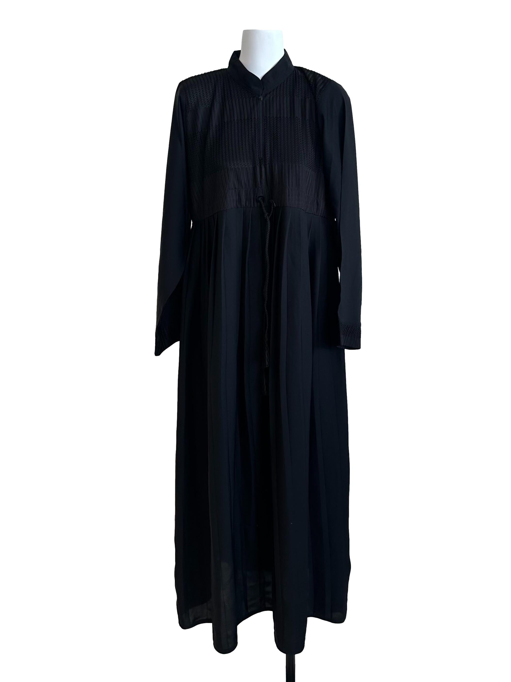 Raven Black High Neck Textured Pleated Dress