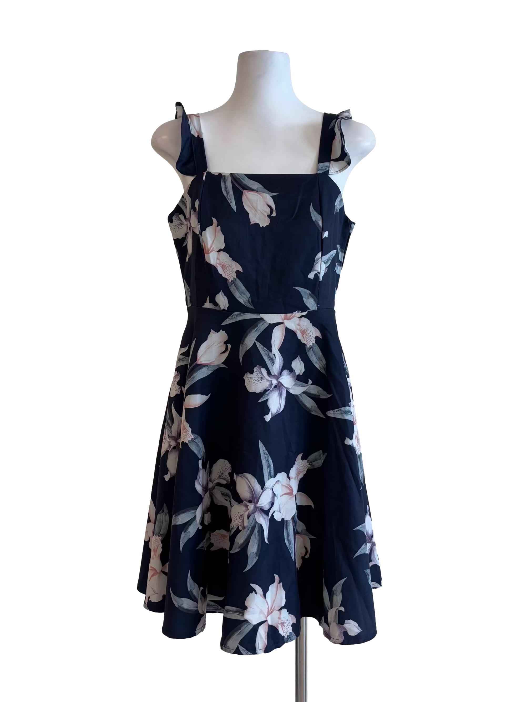 Midnight Blue Floral A-Line Dress
