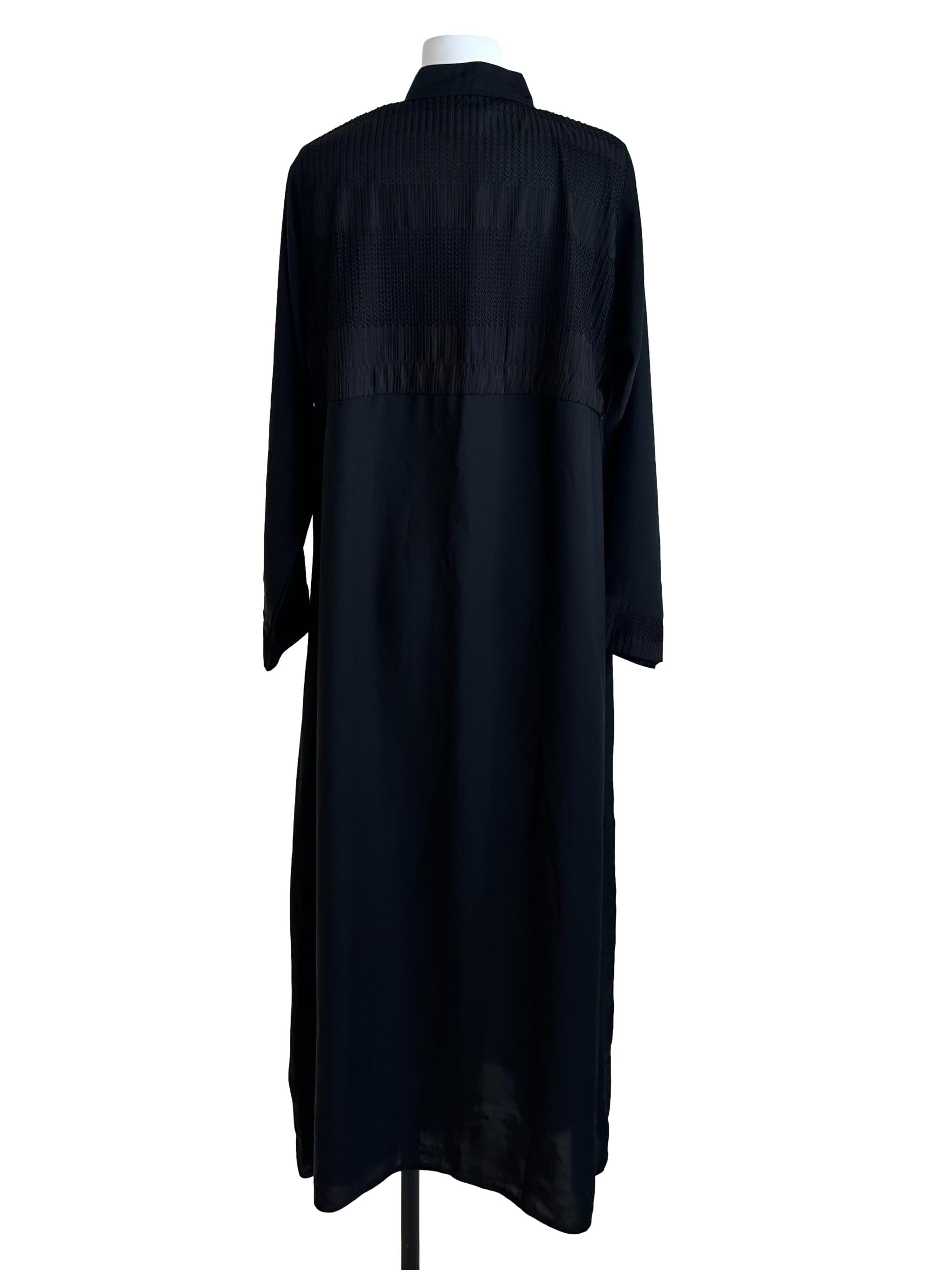 Raven Black High Neck Textured Pleated Dress