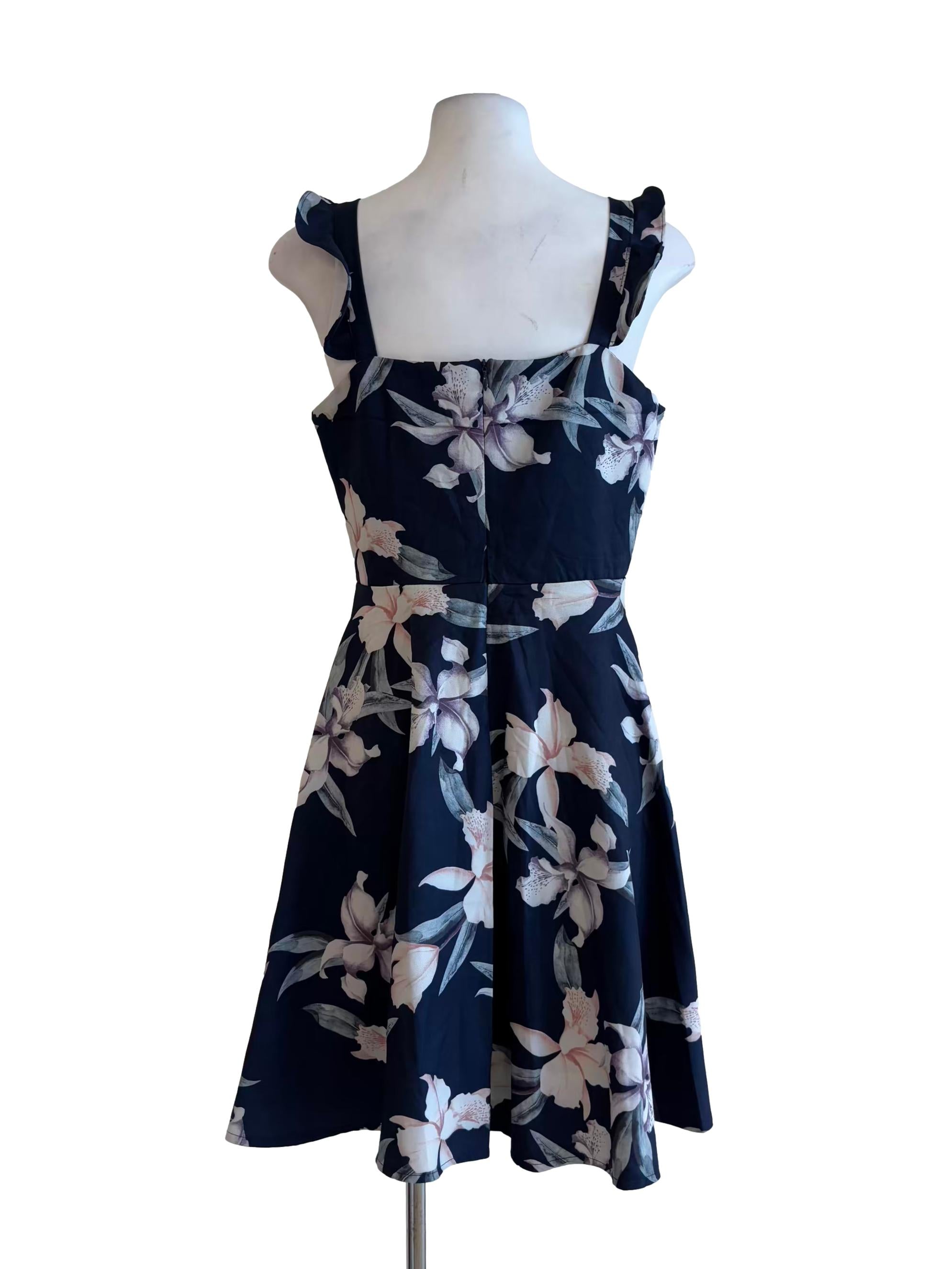 Midnight Blue Floral A-Line Dress