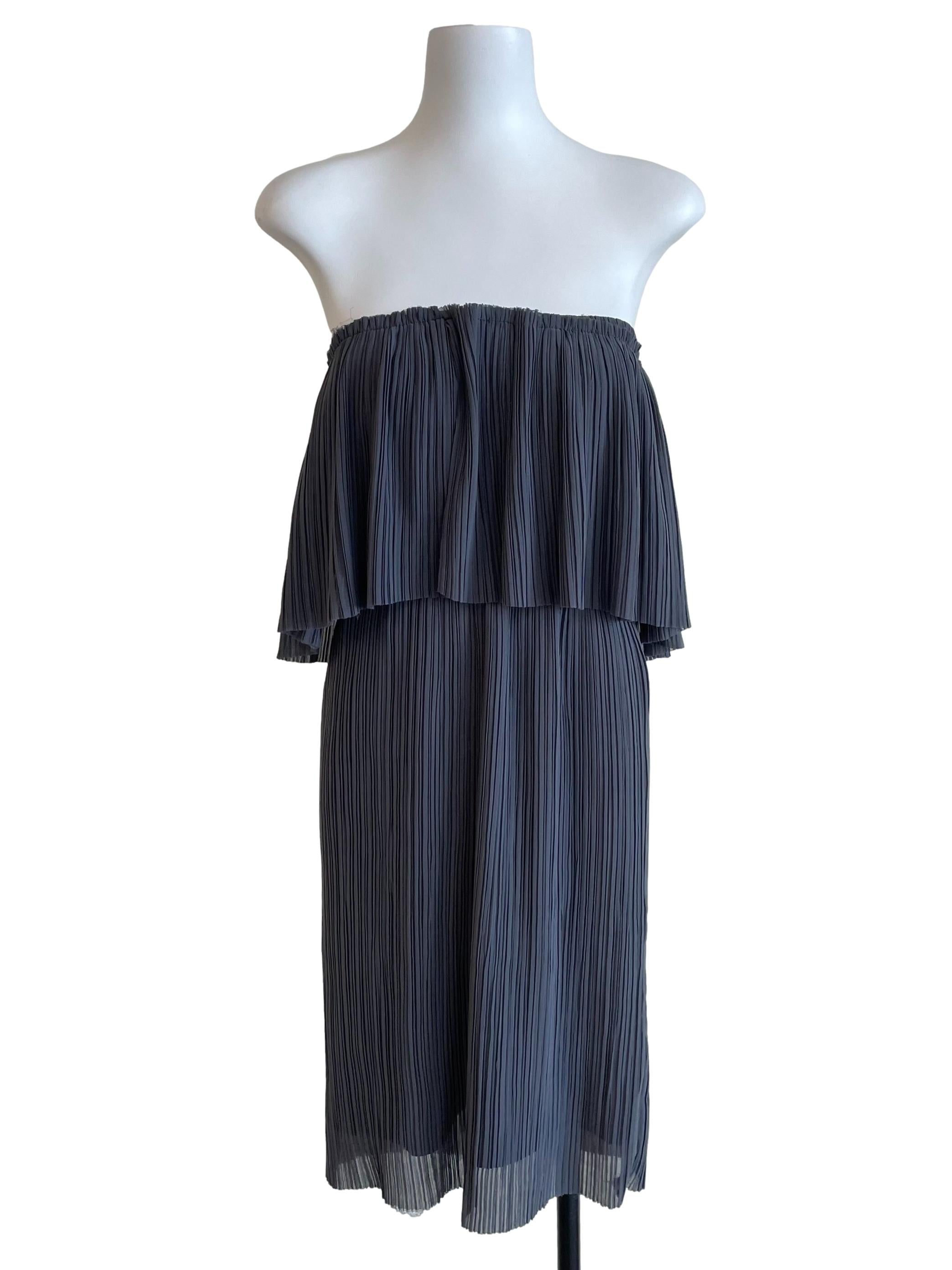 Iron Grey Accordion Strapless Dress