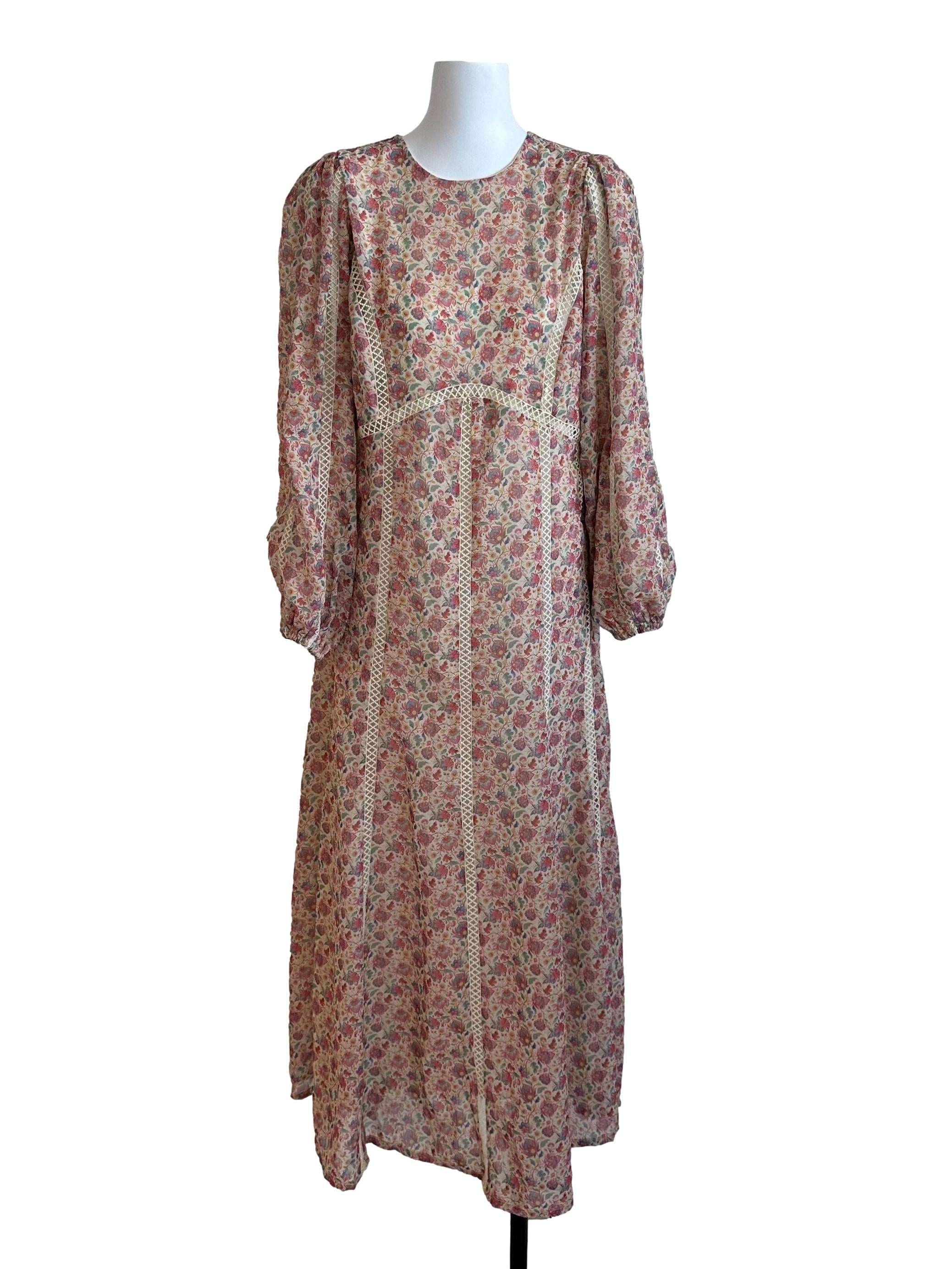 Rose Cream Floral Round Neck Dress
