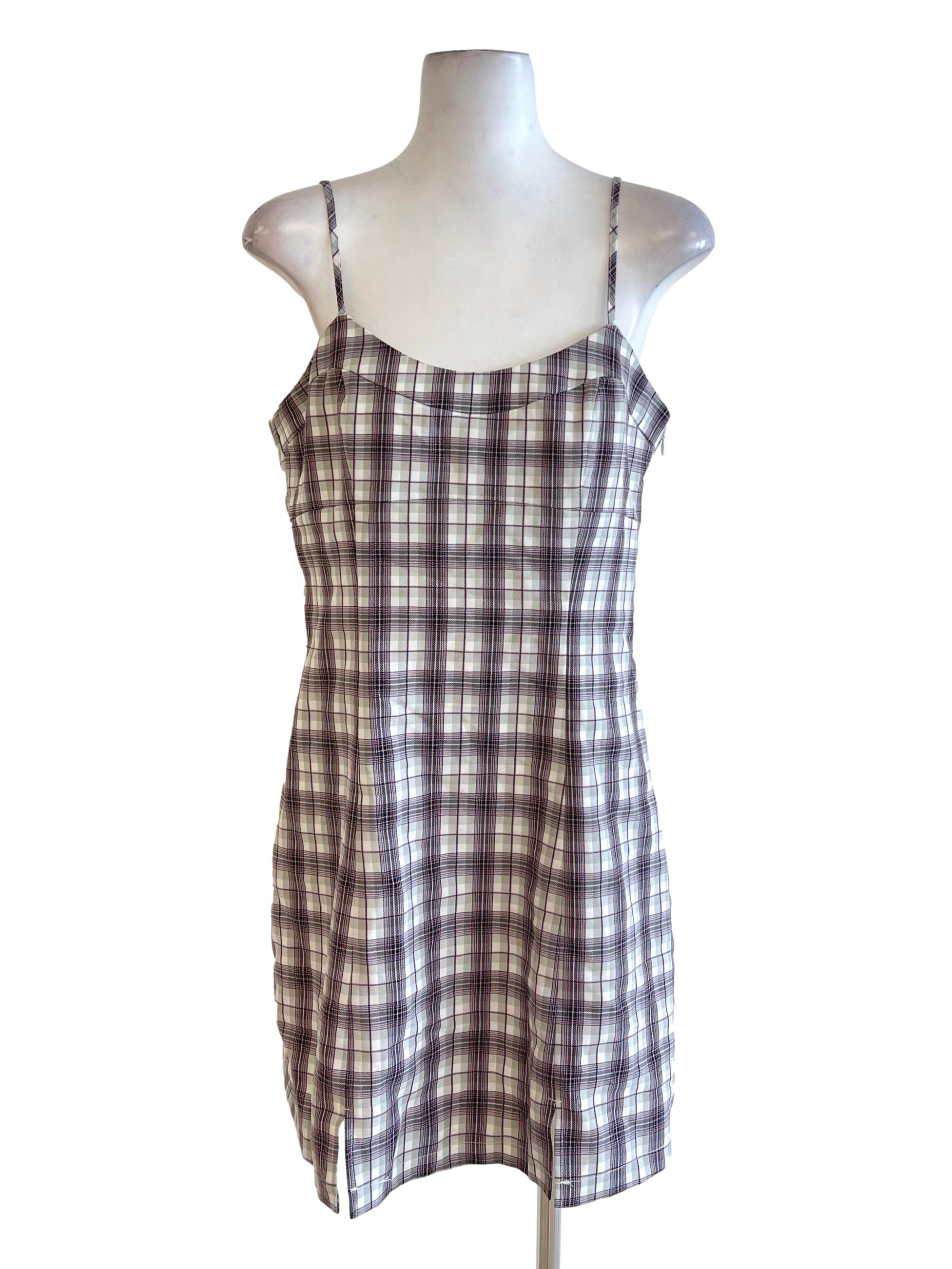 Purple Madras Spaghetti Strap Shift Dress