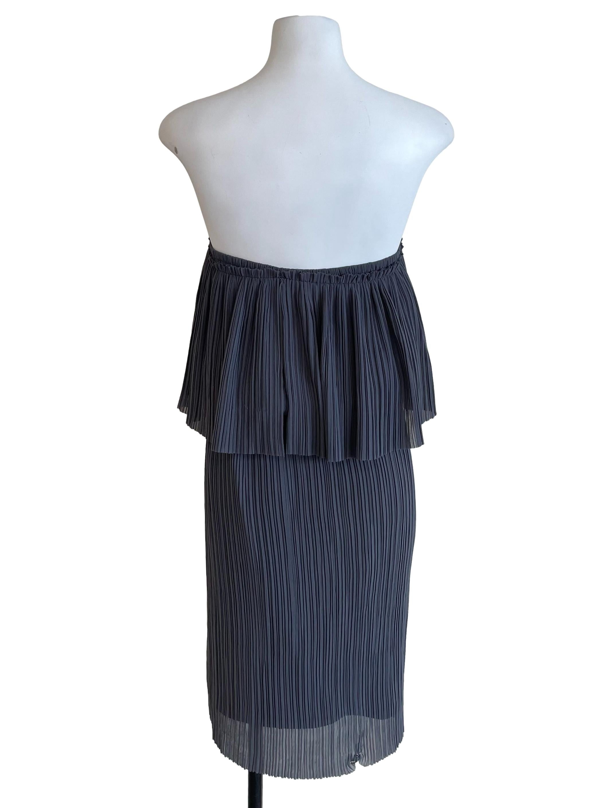 Iron Grey Accordion Strapless Dress