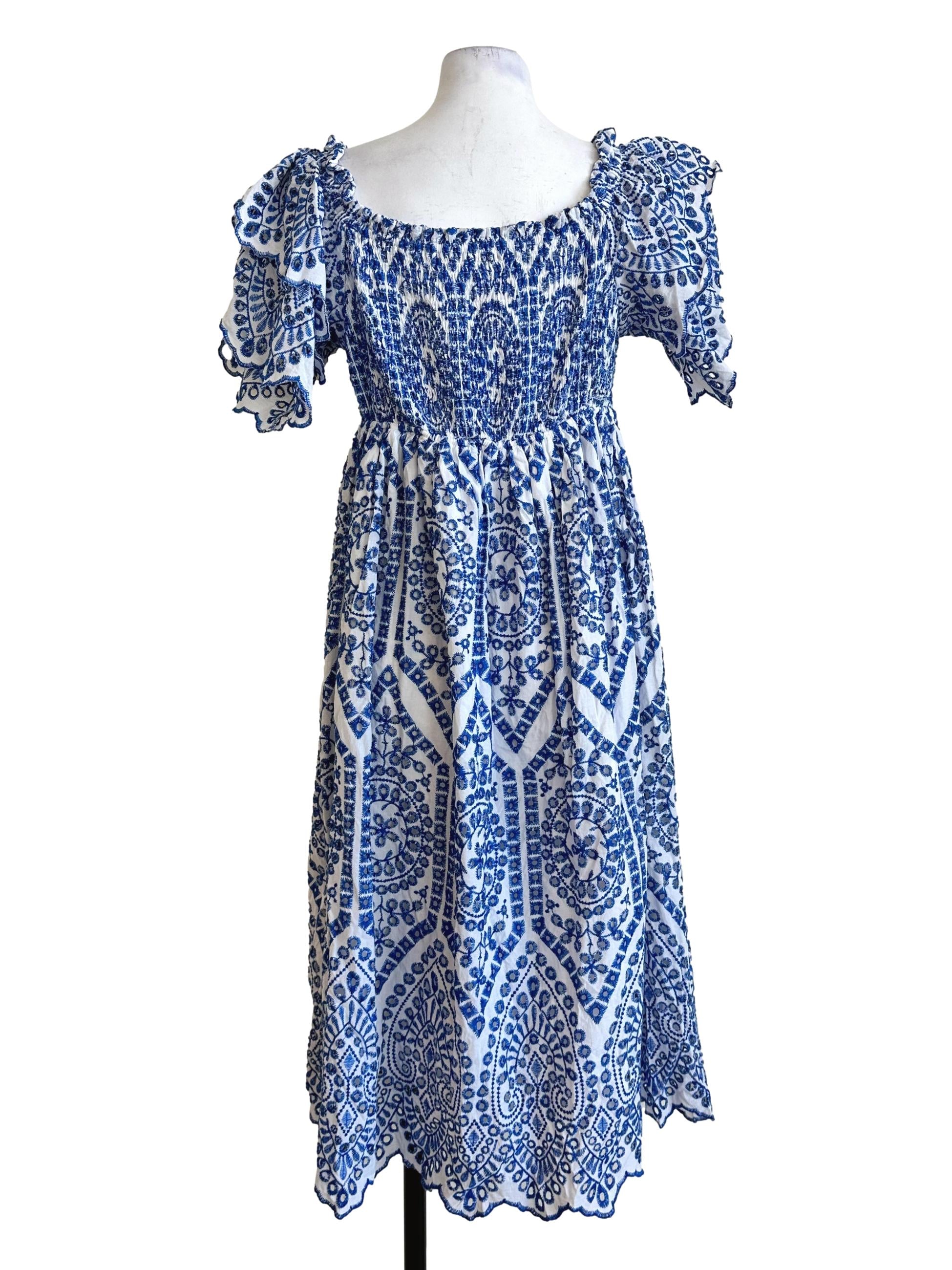 Blue Embroidery Pattern Dress