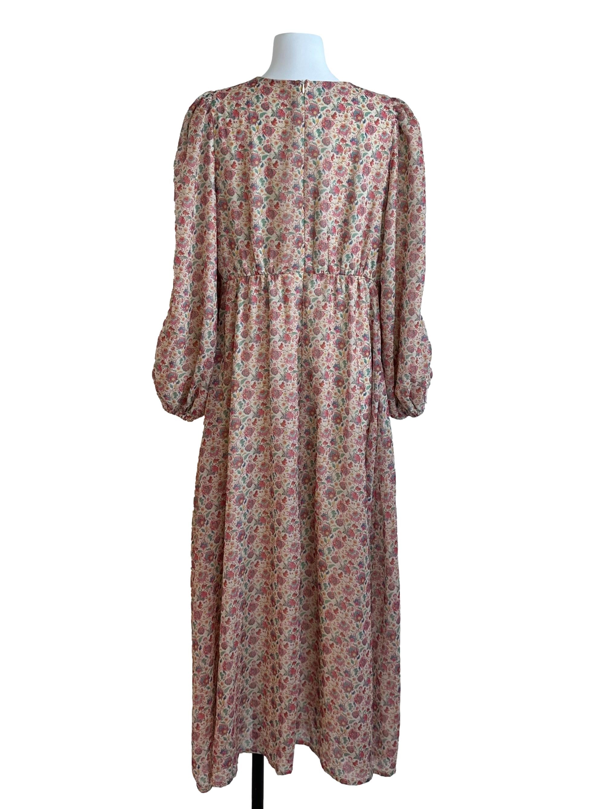 Rose Cream Floral Round Neck Dress