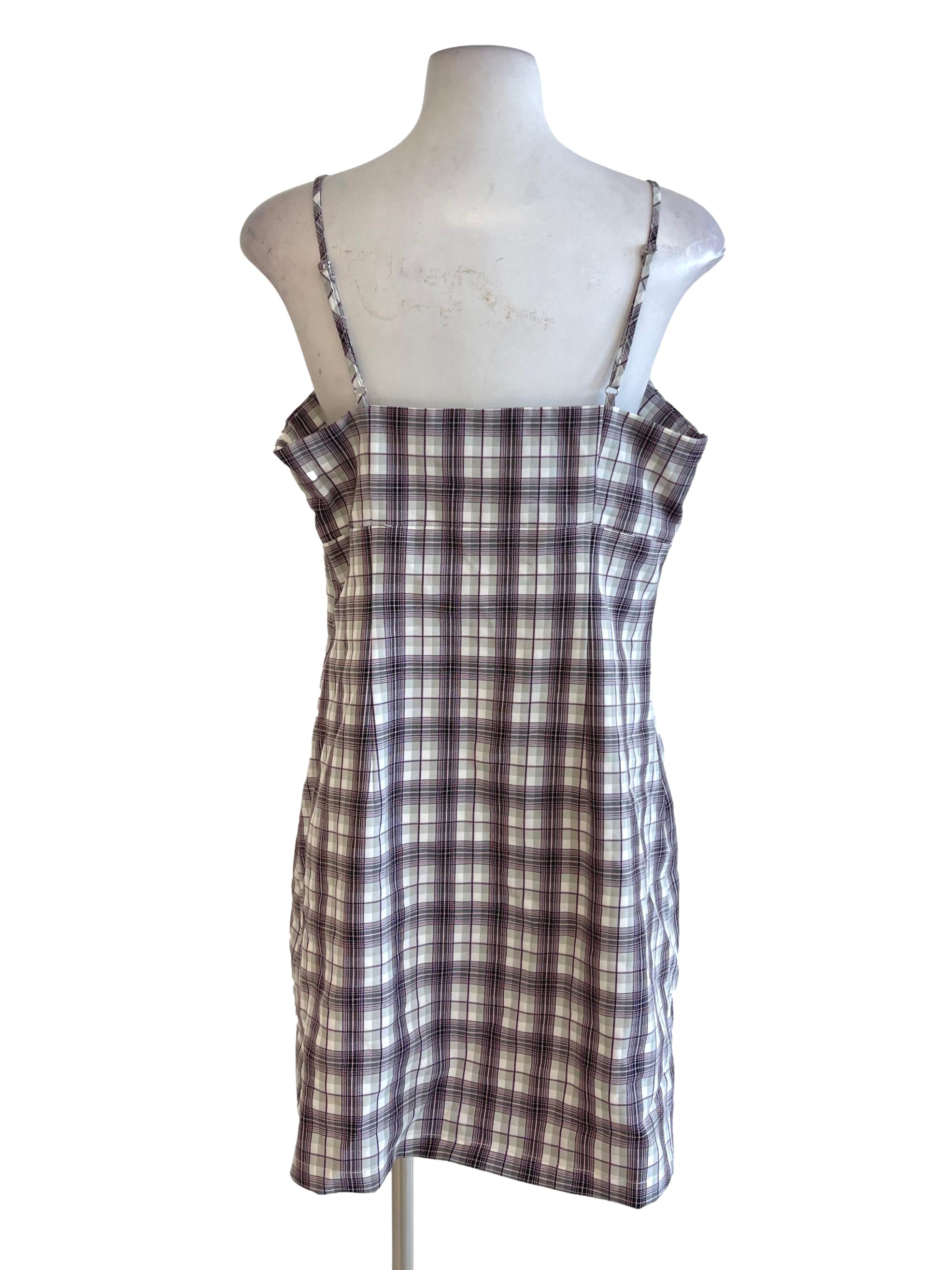Purple Madras Spaghetti Strap Shift Dress