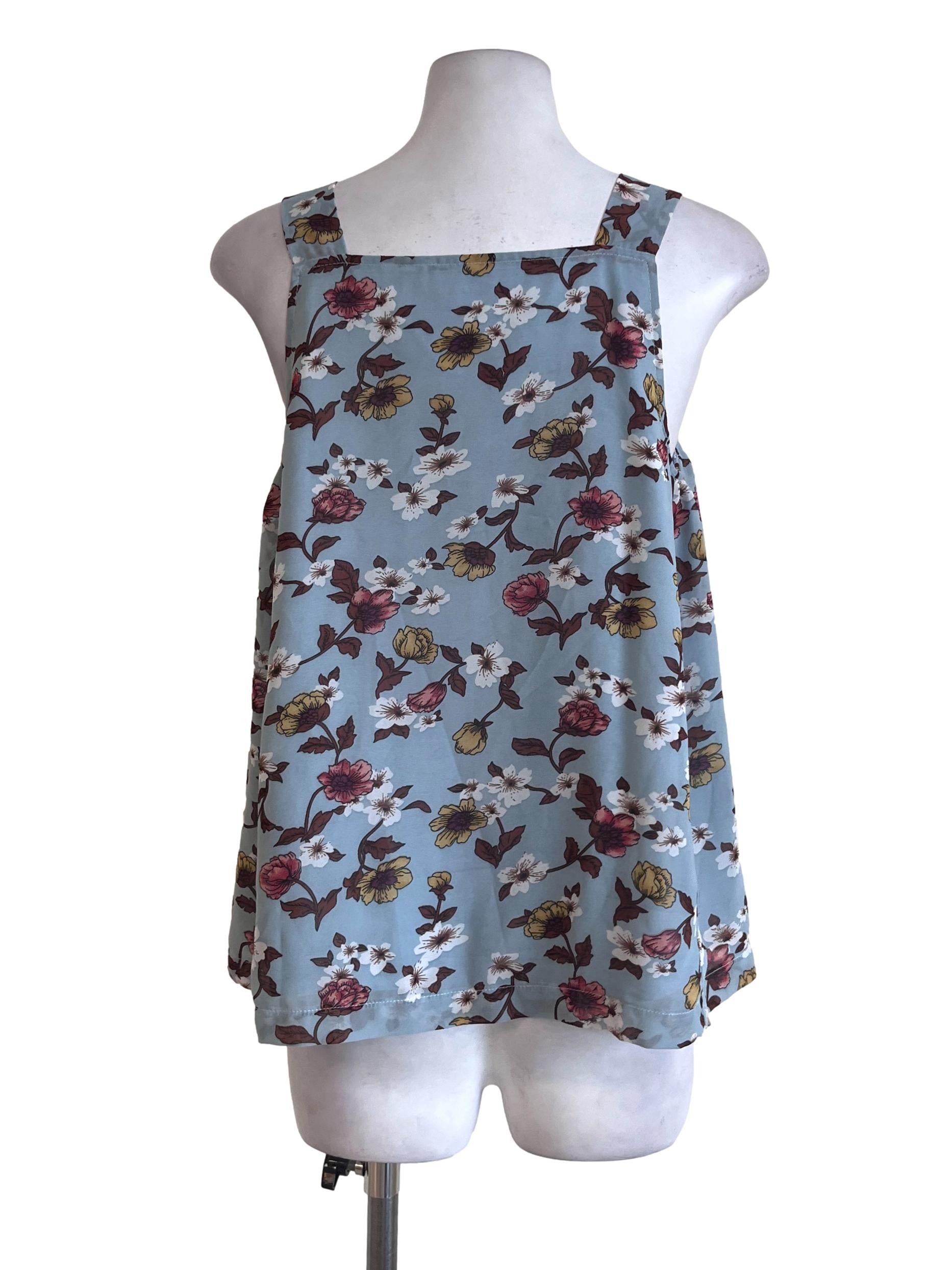 Teal Blue Floral Pattern Top