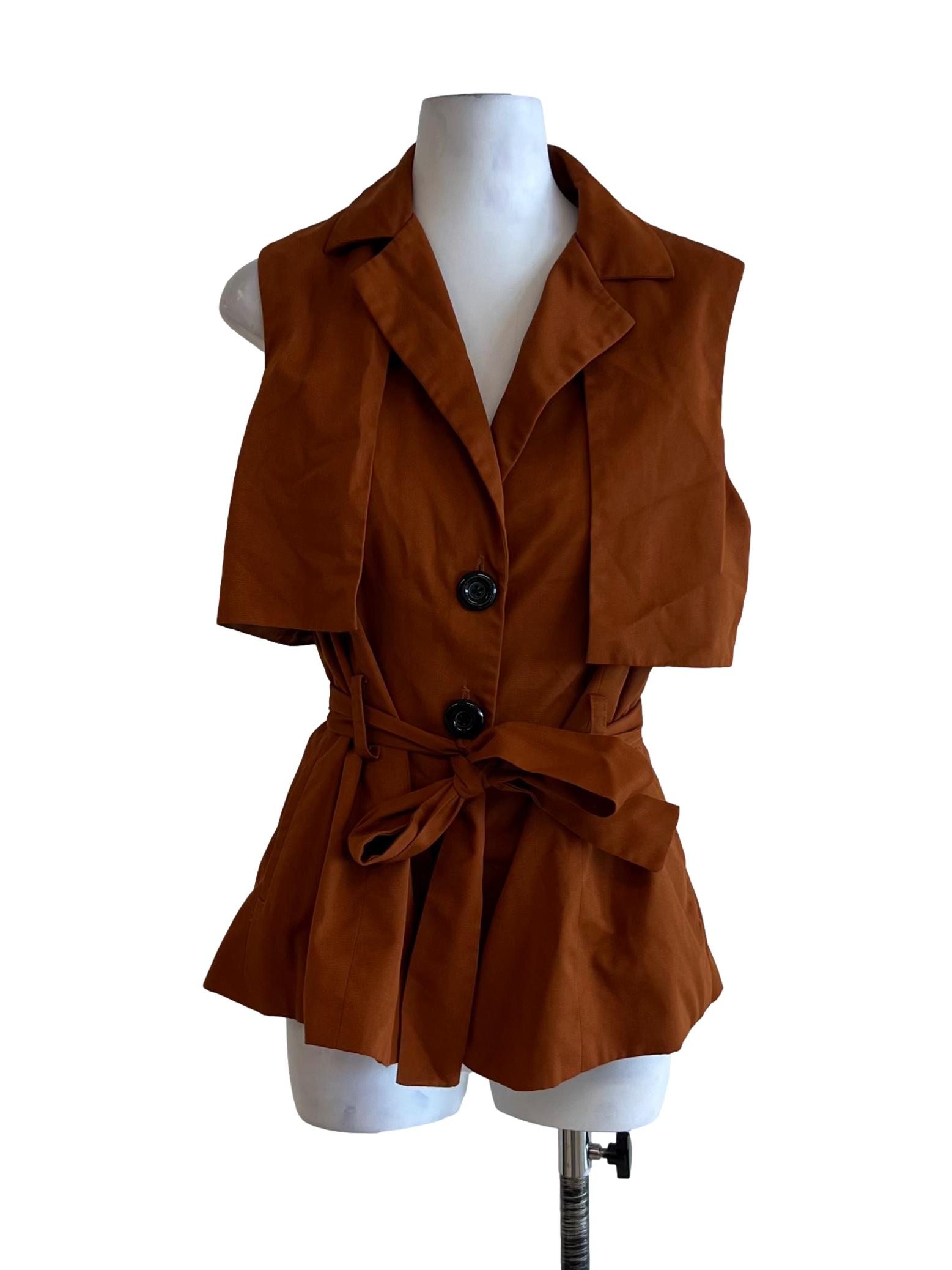 Amber Orange Wing Collar Sleeveless Top