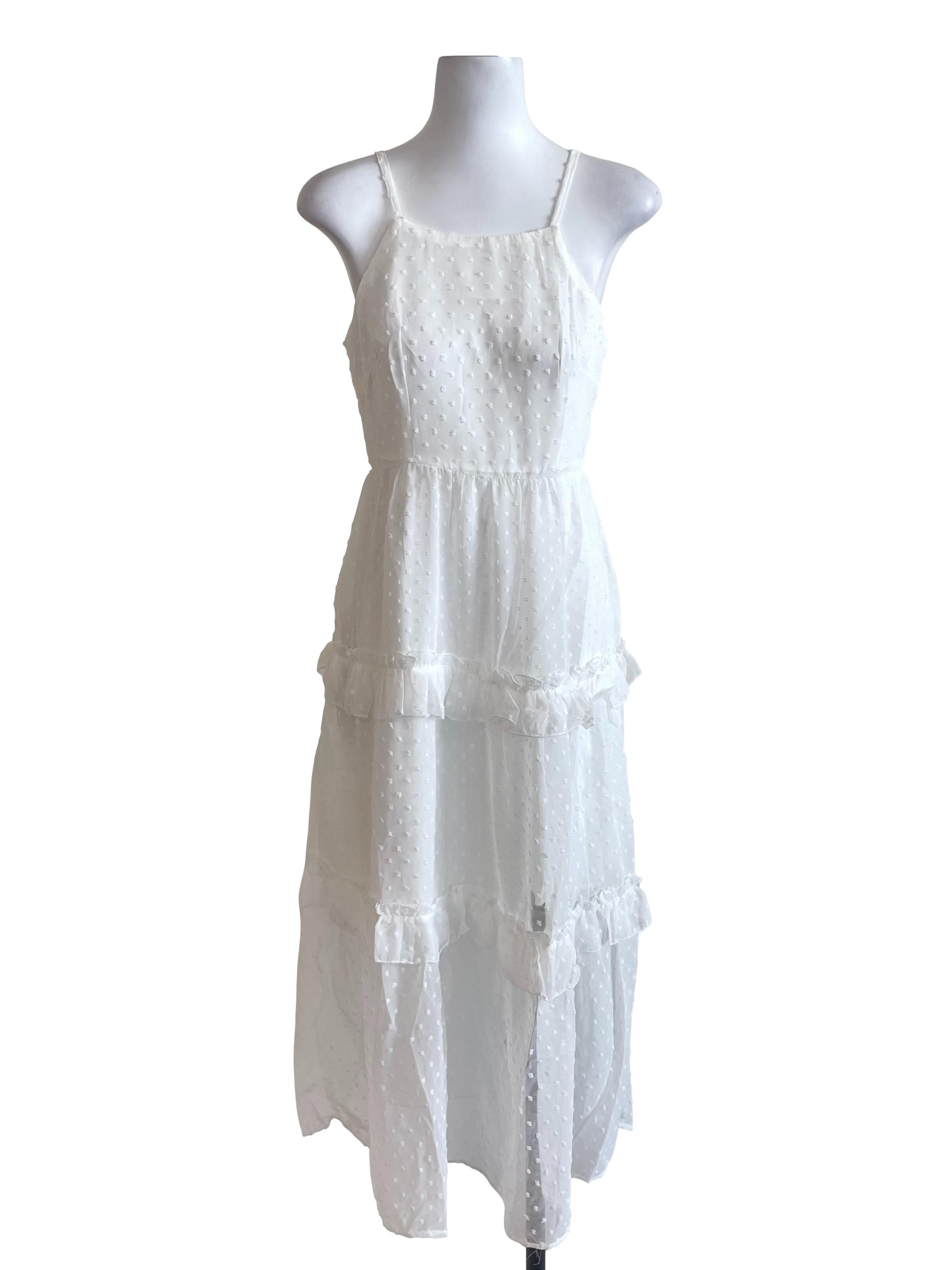 White Ruffle Tiered Chiffon Dress