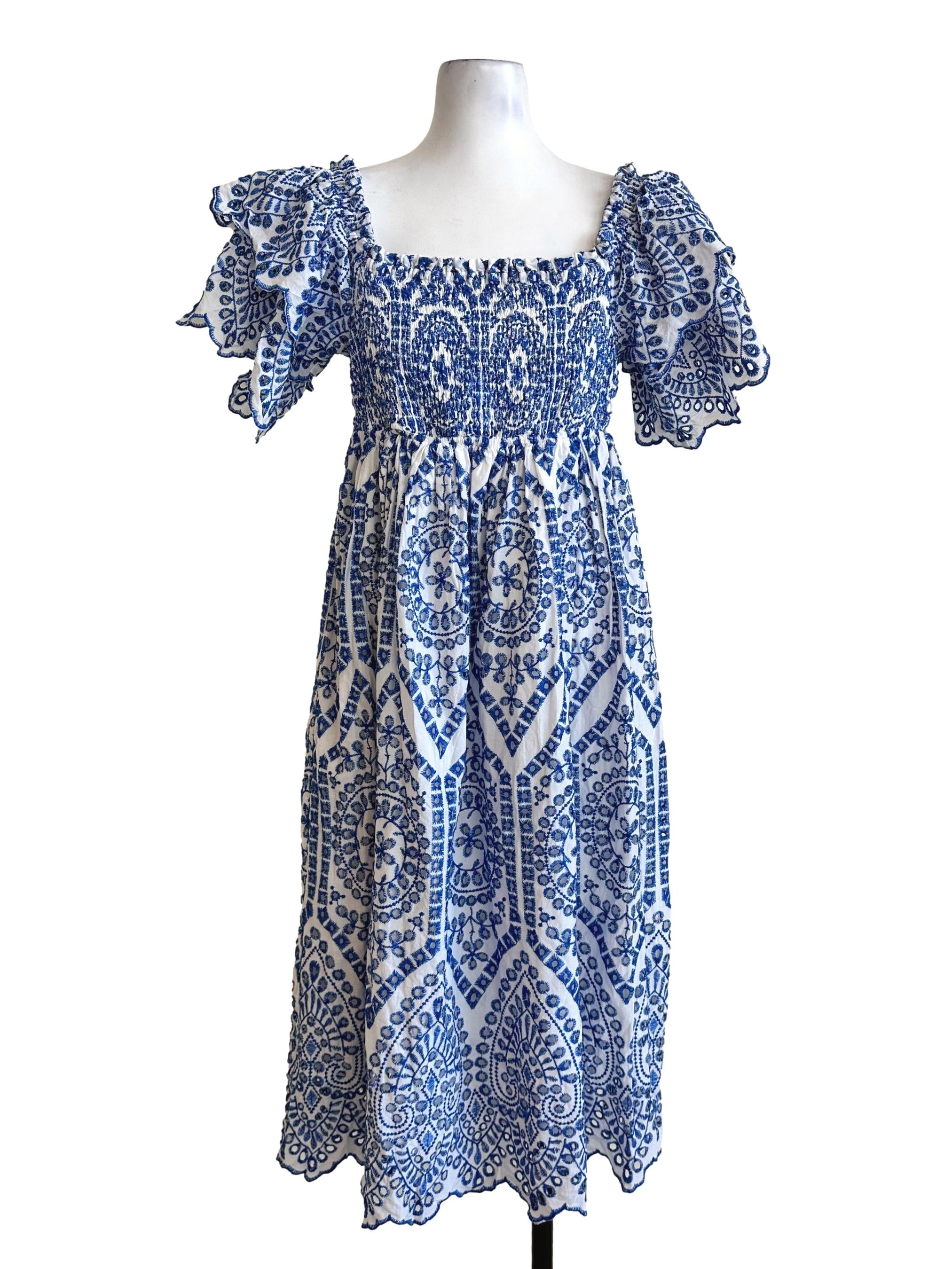 Blue Embroidery Pattern Dress