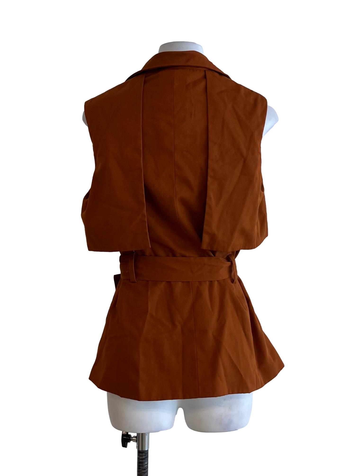 Amber Orange Wing Collar Sleeveless Top