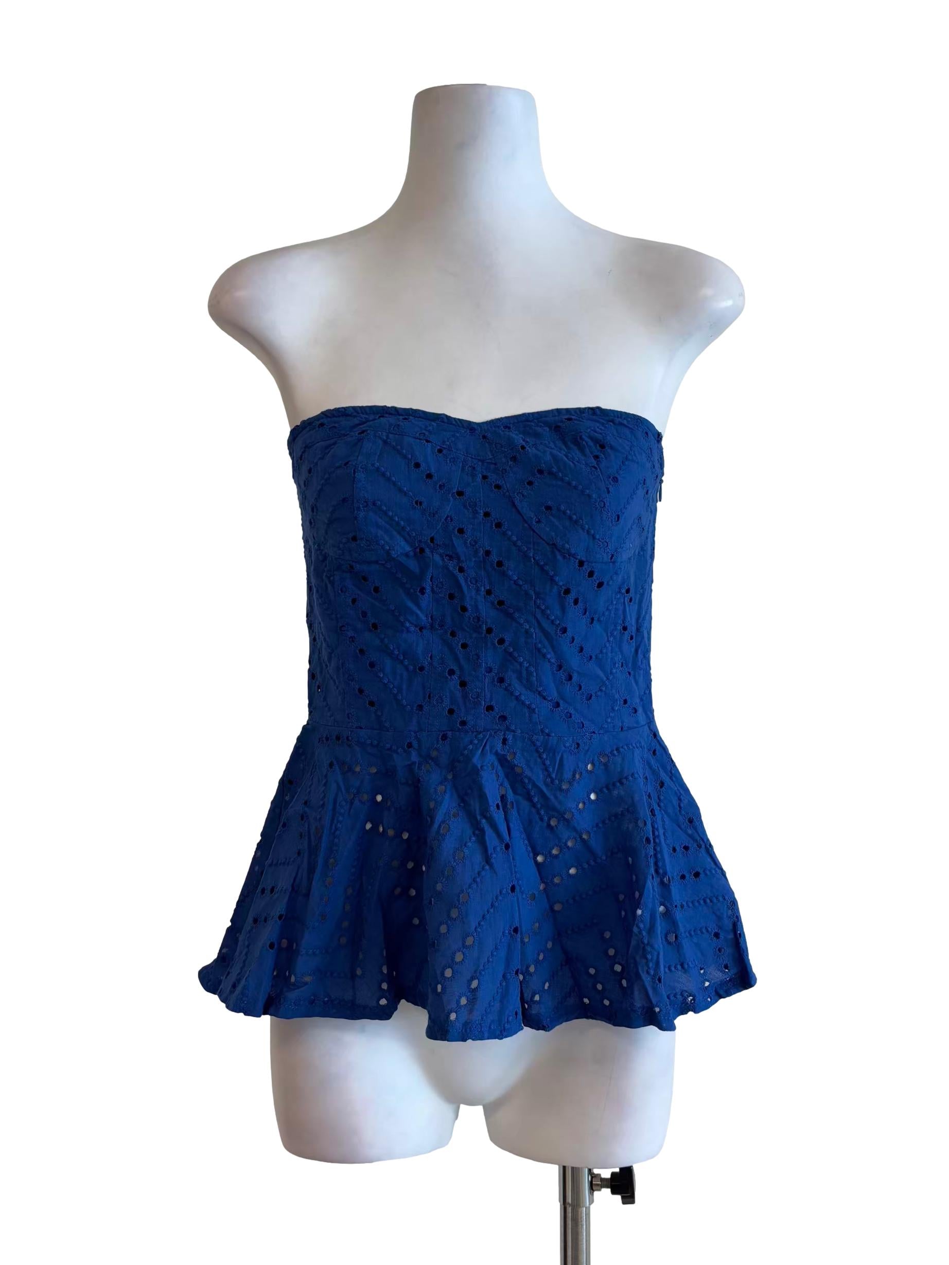 True Blue Strapless Eyelet Peplum Top