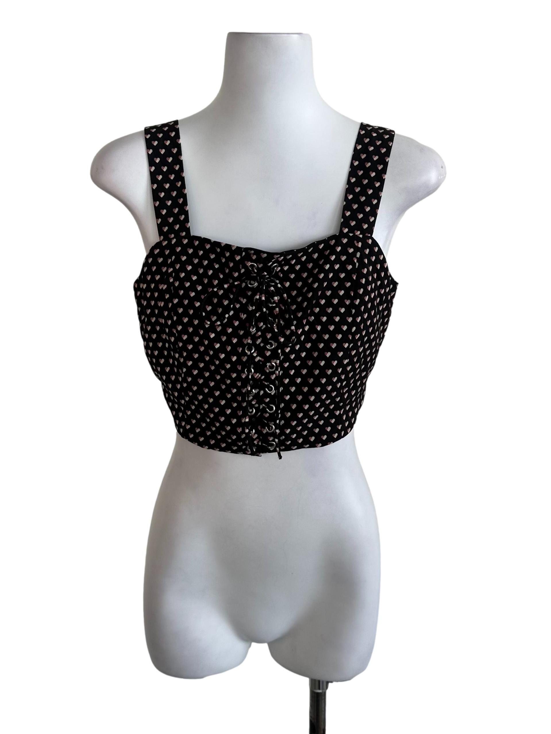Black Pink Heart Pattern Top