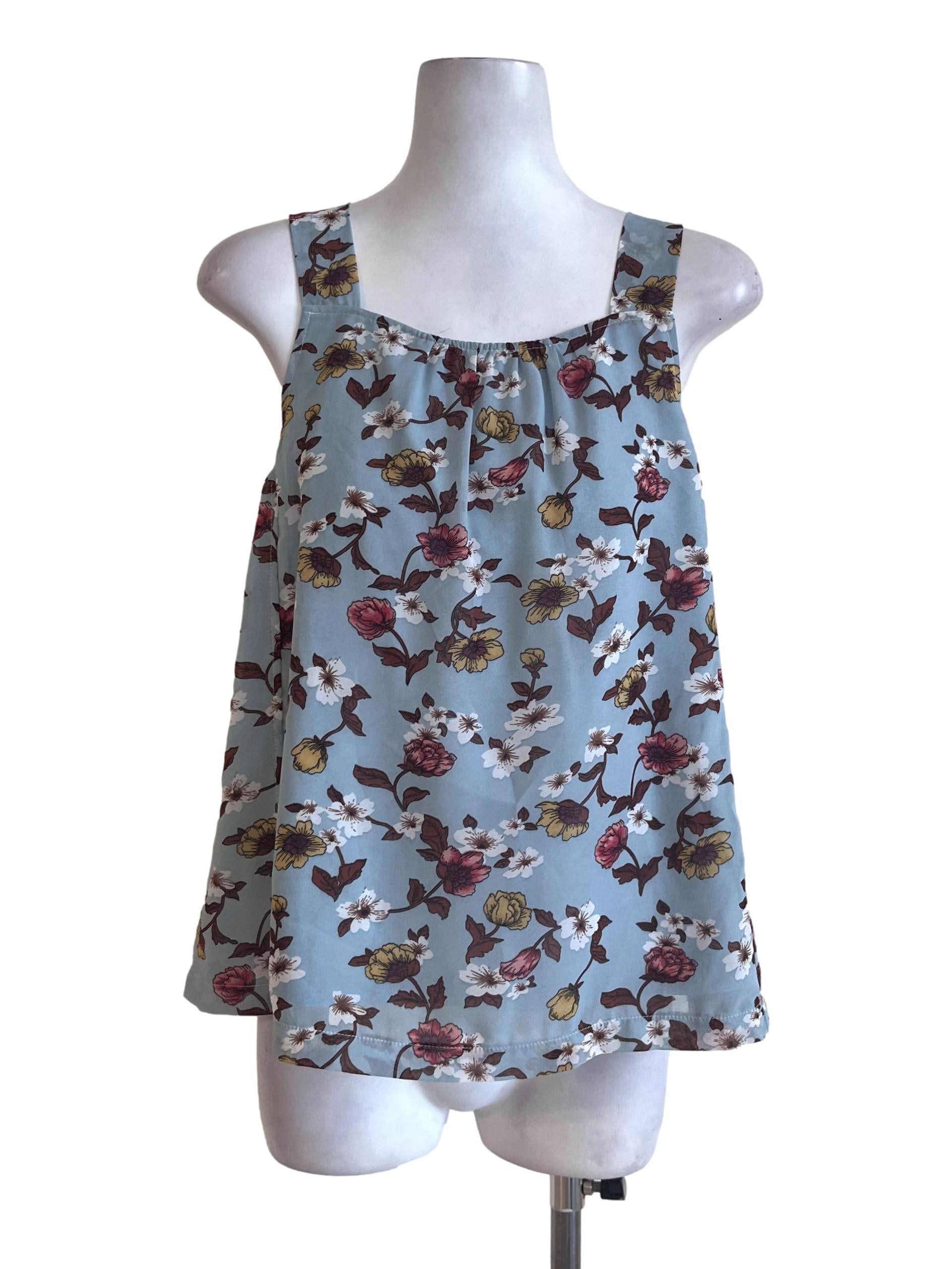 Teal Blue Floral Pattern Top