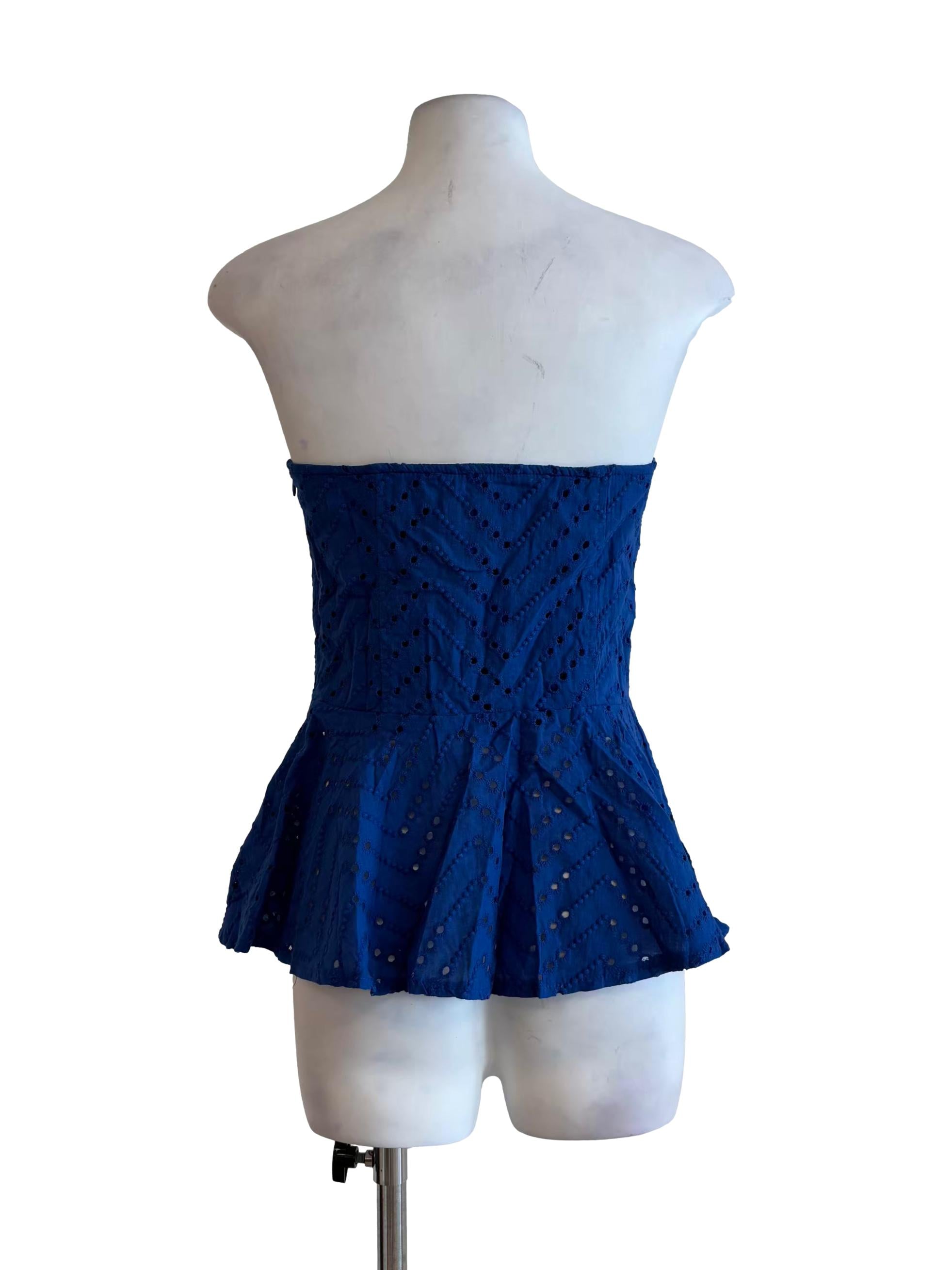 True Blue Strapless Eyelet Peplum Top