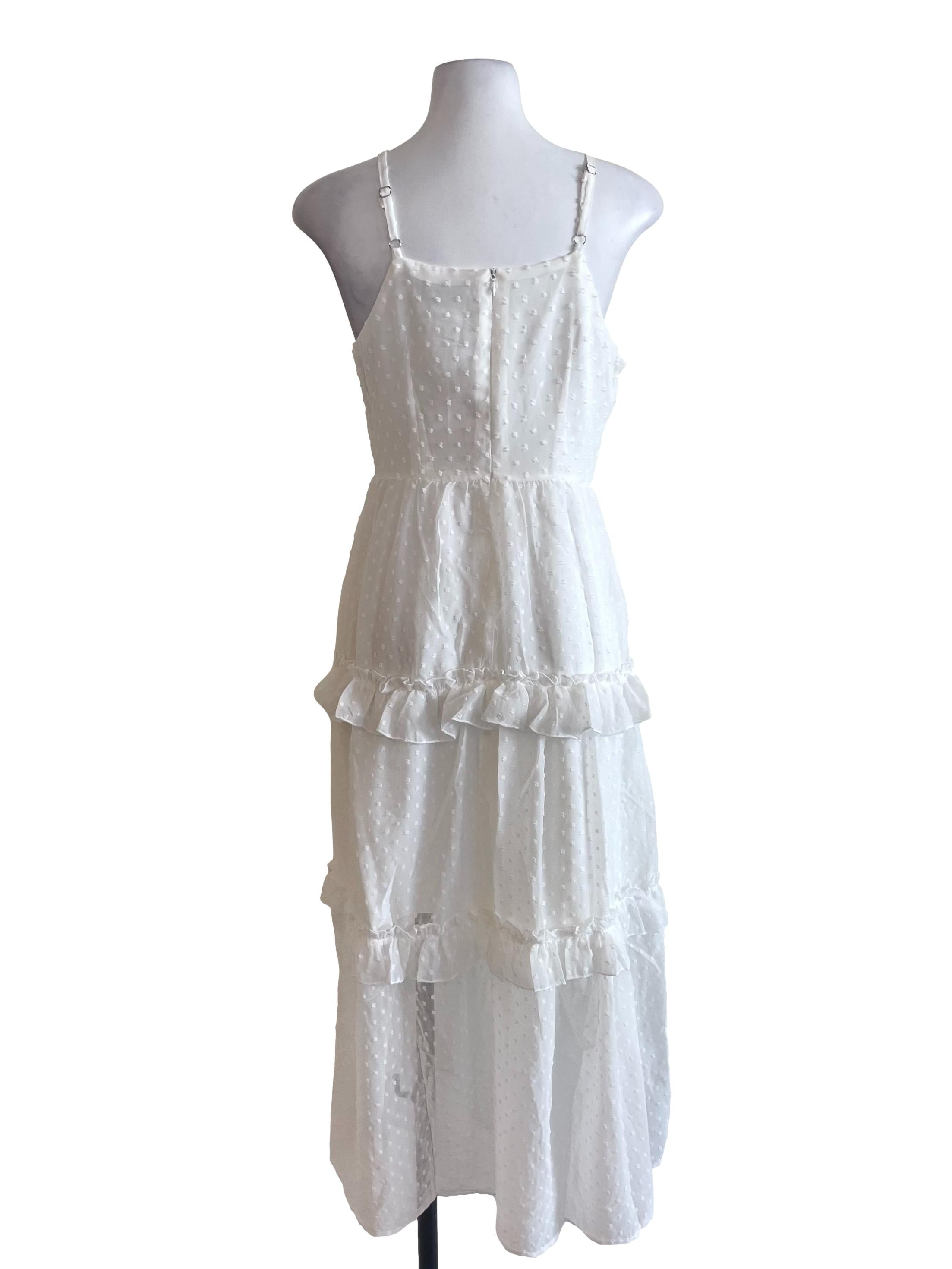 White Ruffle Tiered Chiffon Dress