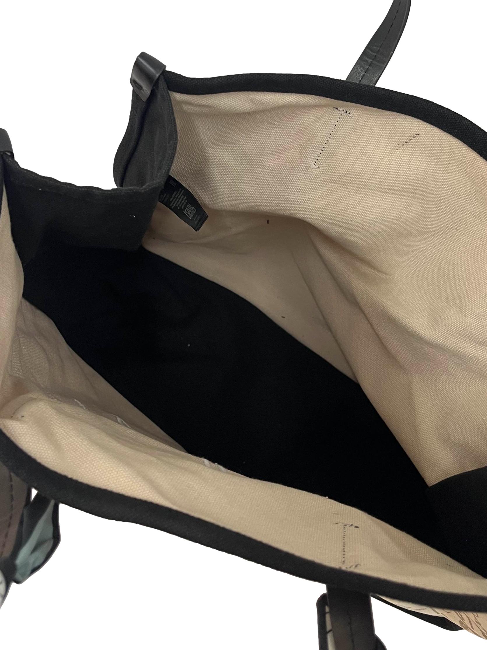 Beige Canvas Large Tote Bag With Embroidered Text