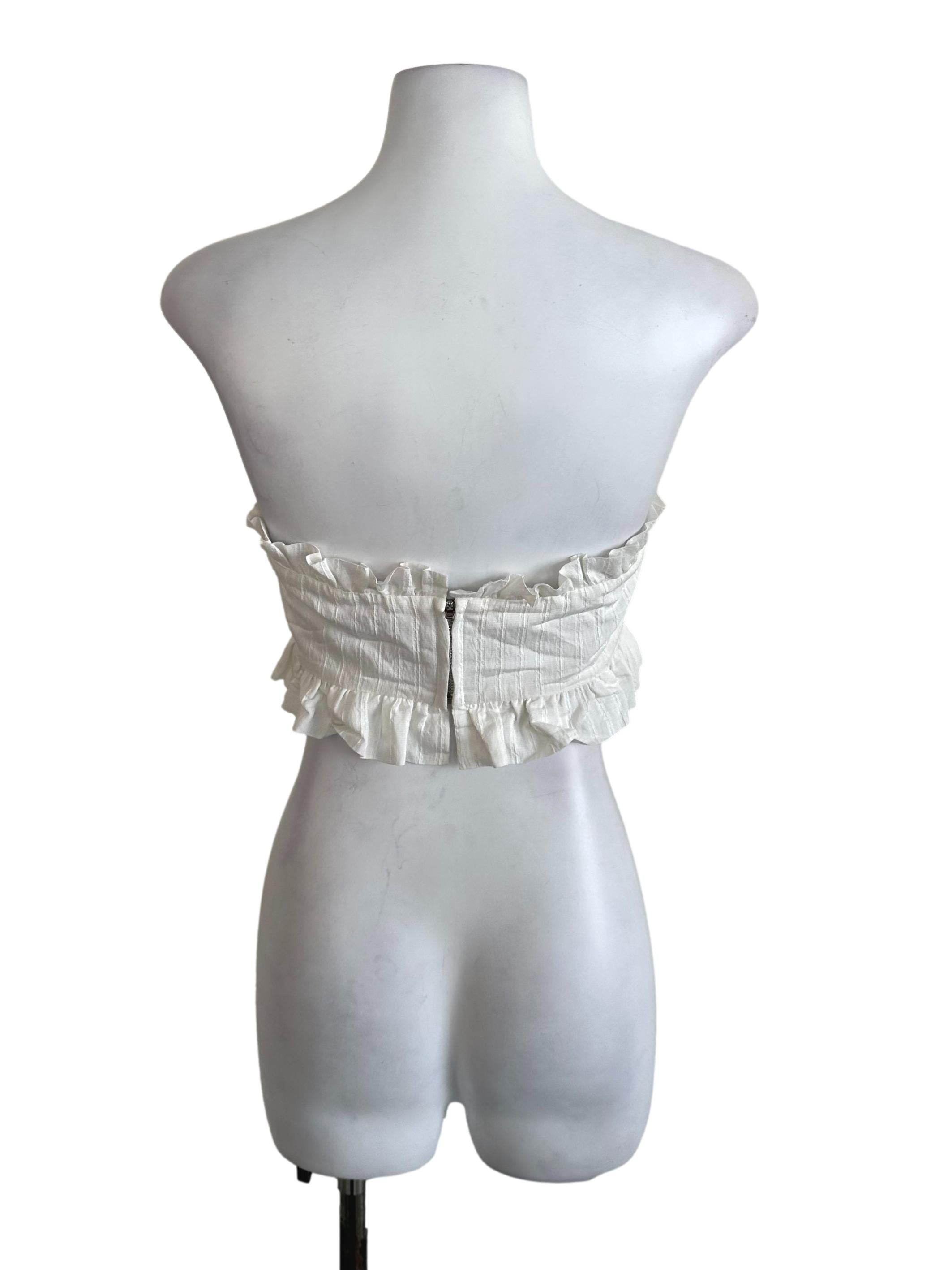 Off White Textured Ruffle Tube Top