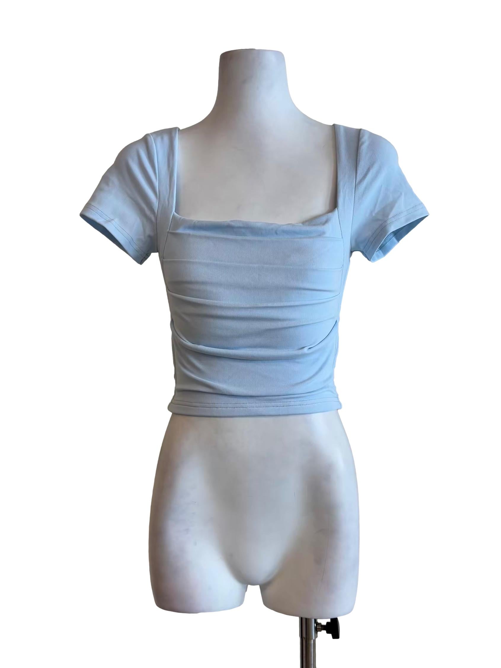 Baby Blue Square Neck Fitted Top