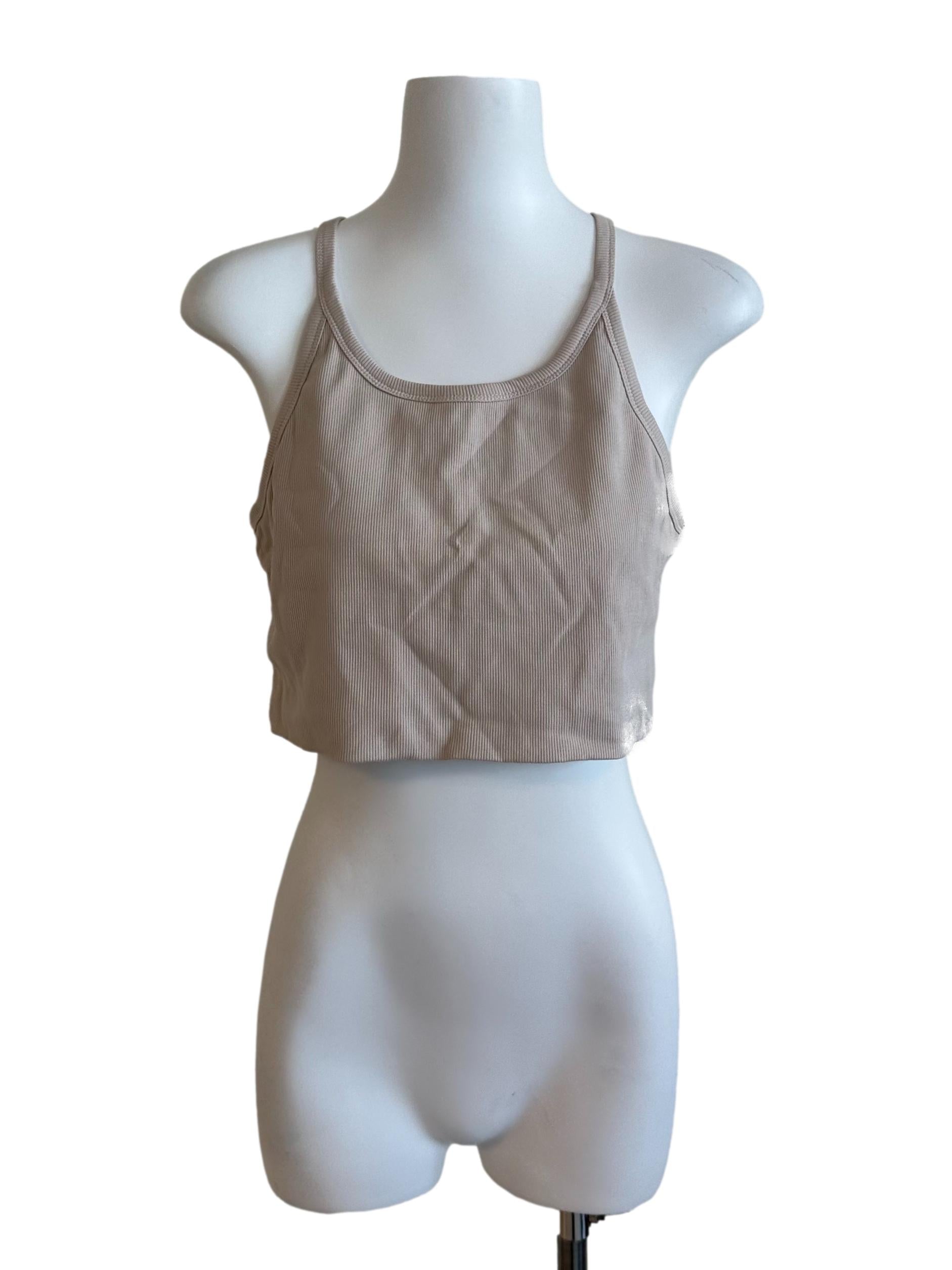Sand Beige Knit Scoop Neck Crop Top