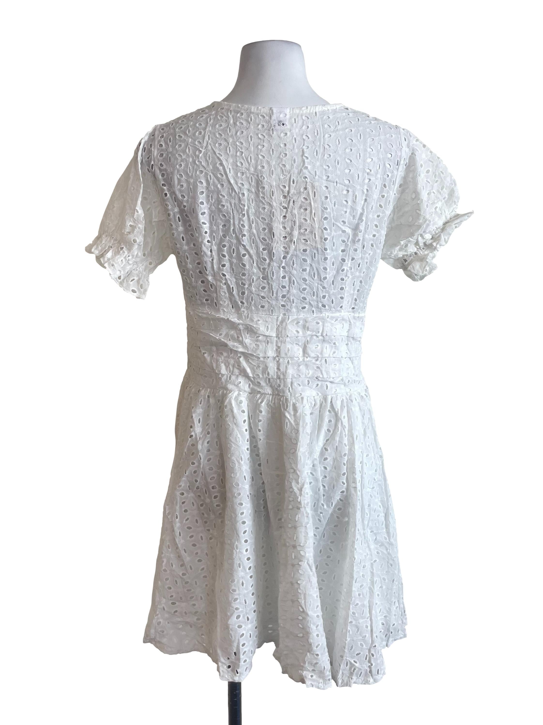 White Hollow Eyelet A-Line Dress