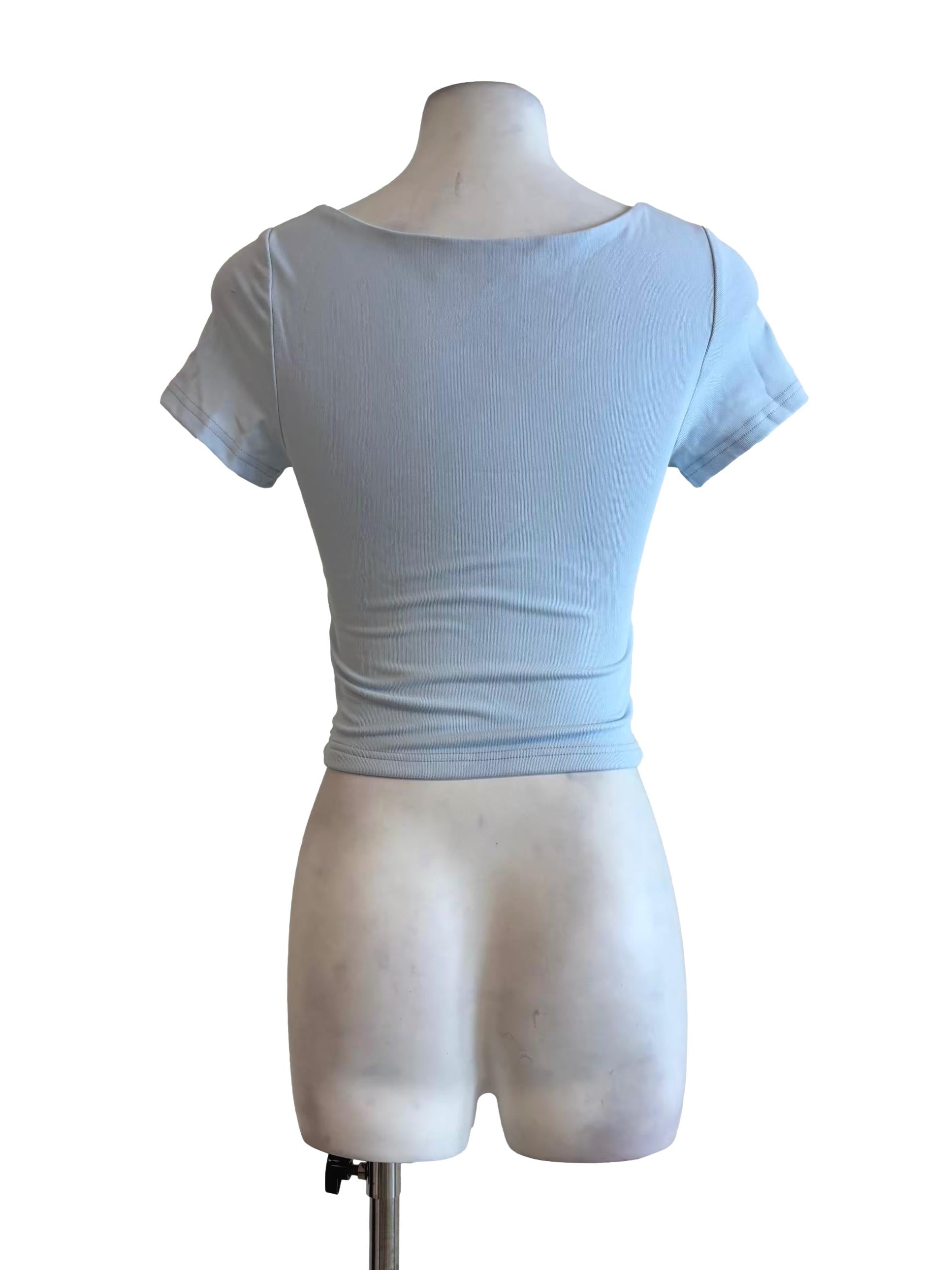 Baby Blue Square Neck Fitted Top