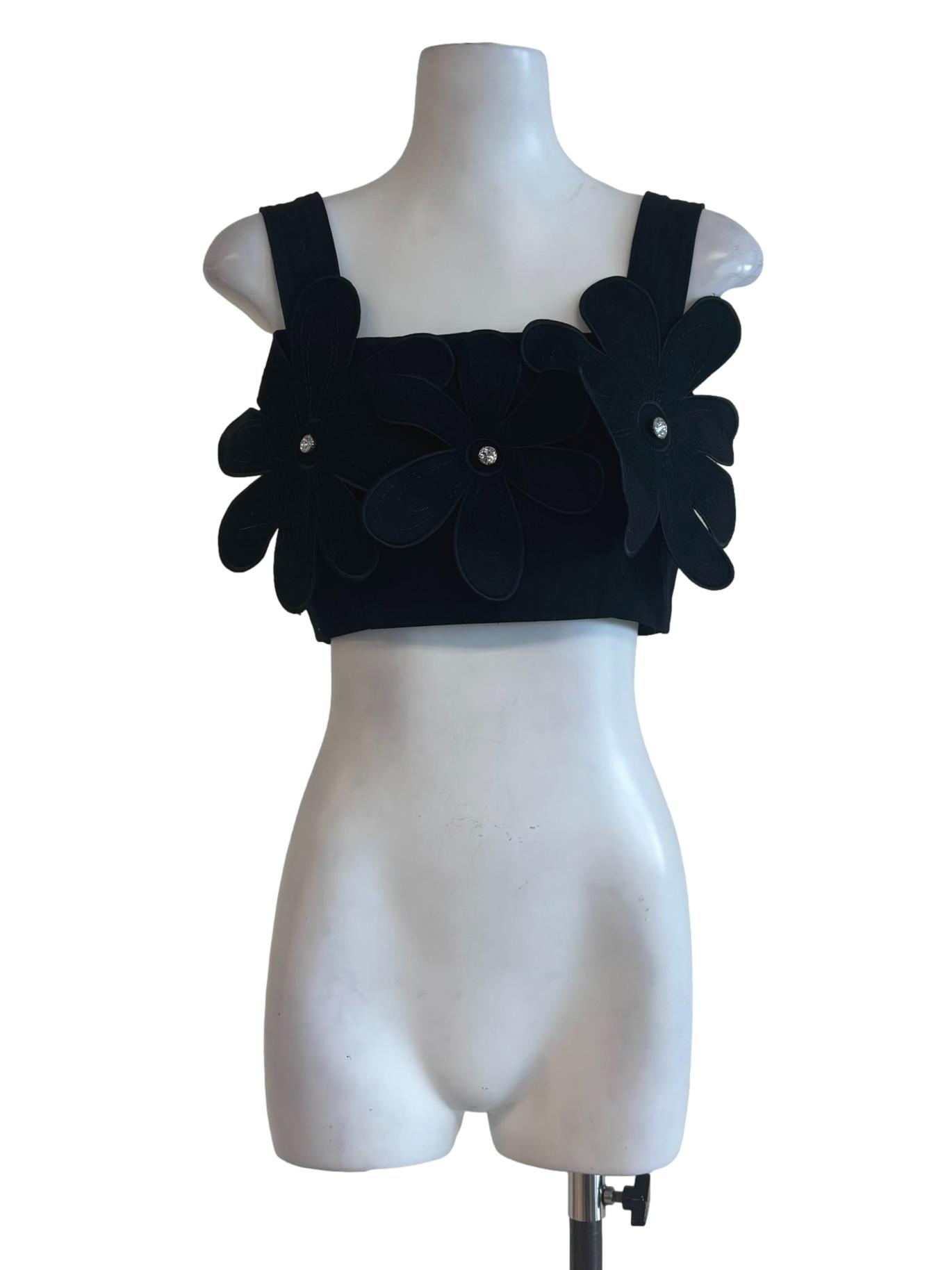 Black 3D Flower Sleeveless Top
