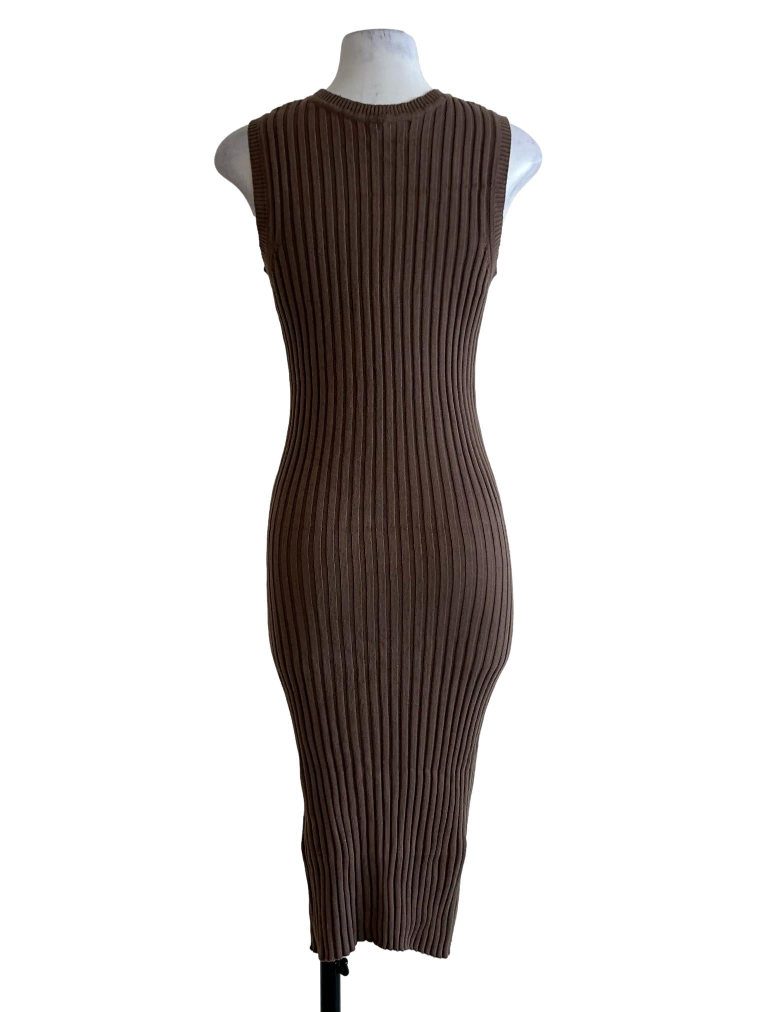 Brown Ribbed Bodycon Dress