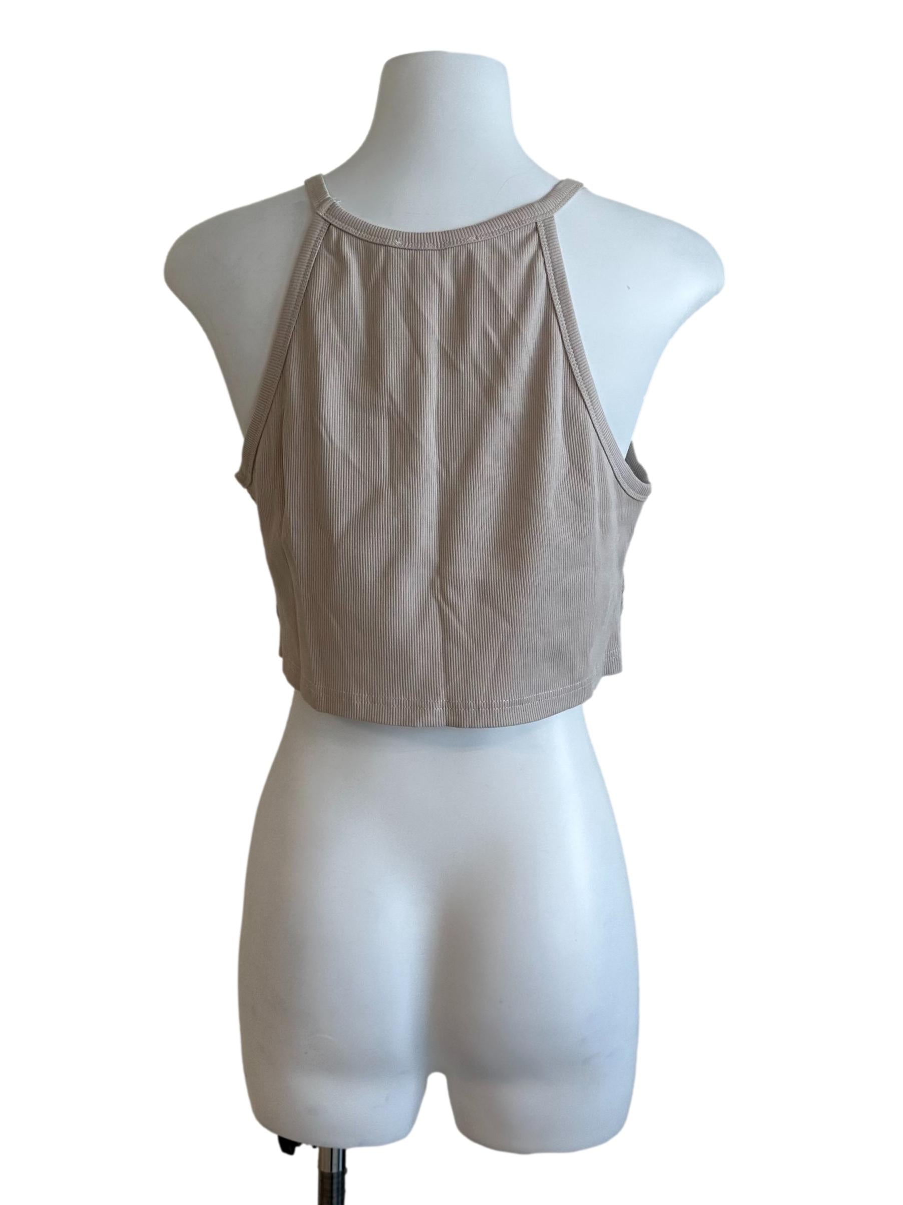 Sand Beige Knit Scoop Neck Crop Top