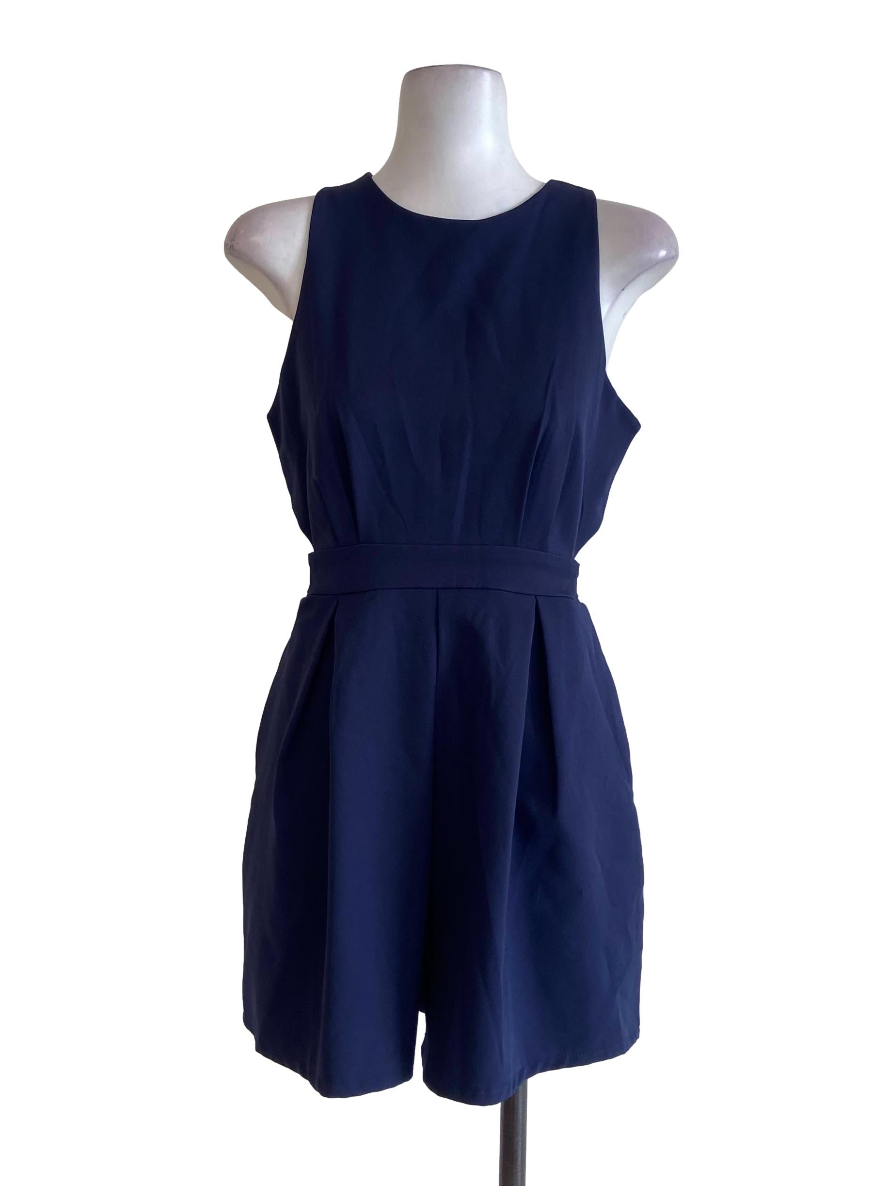 Navy Blue Twill Halter Neck Rompers