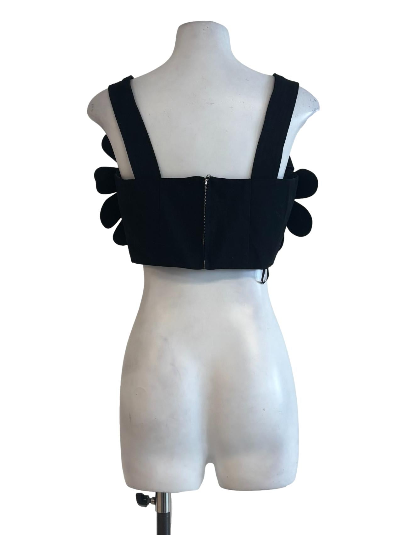 Black 3D Flower Sleeveless Top